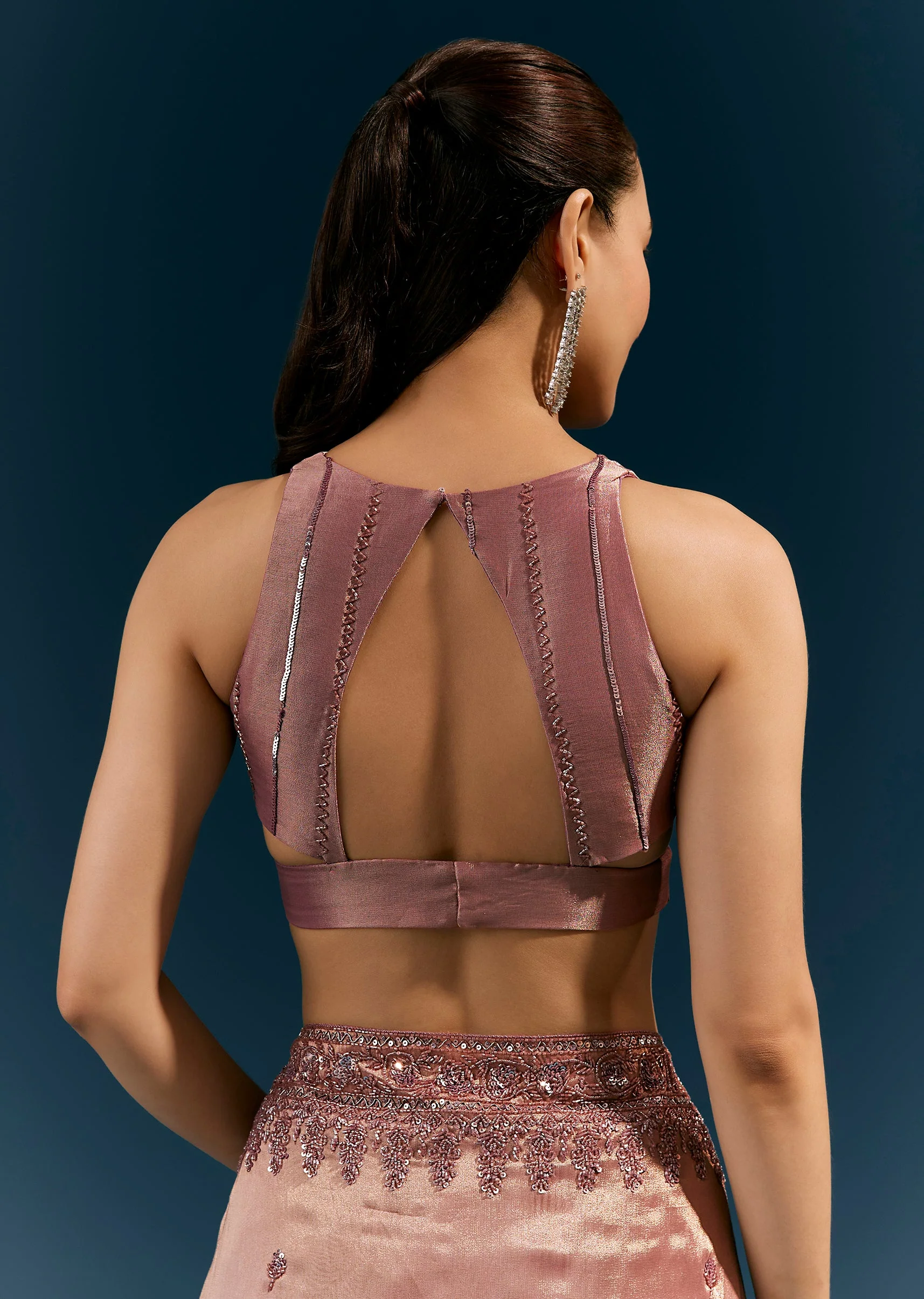 Dusky Lavender Tissue Silk Saree With Broad Embroidered Border And Butti - Image 8