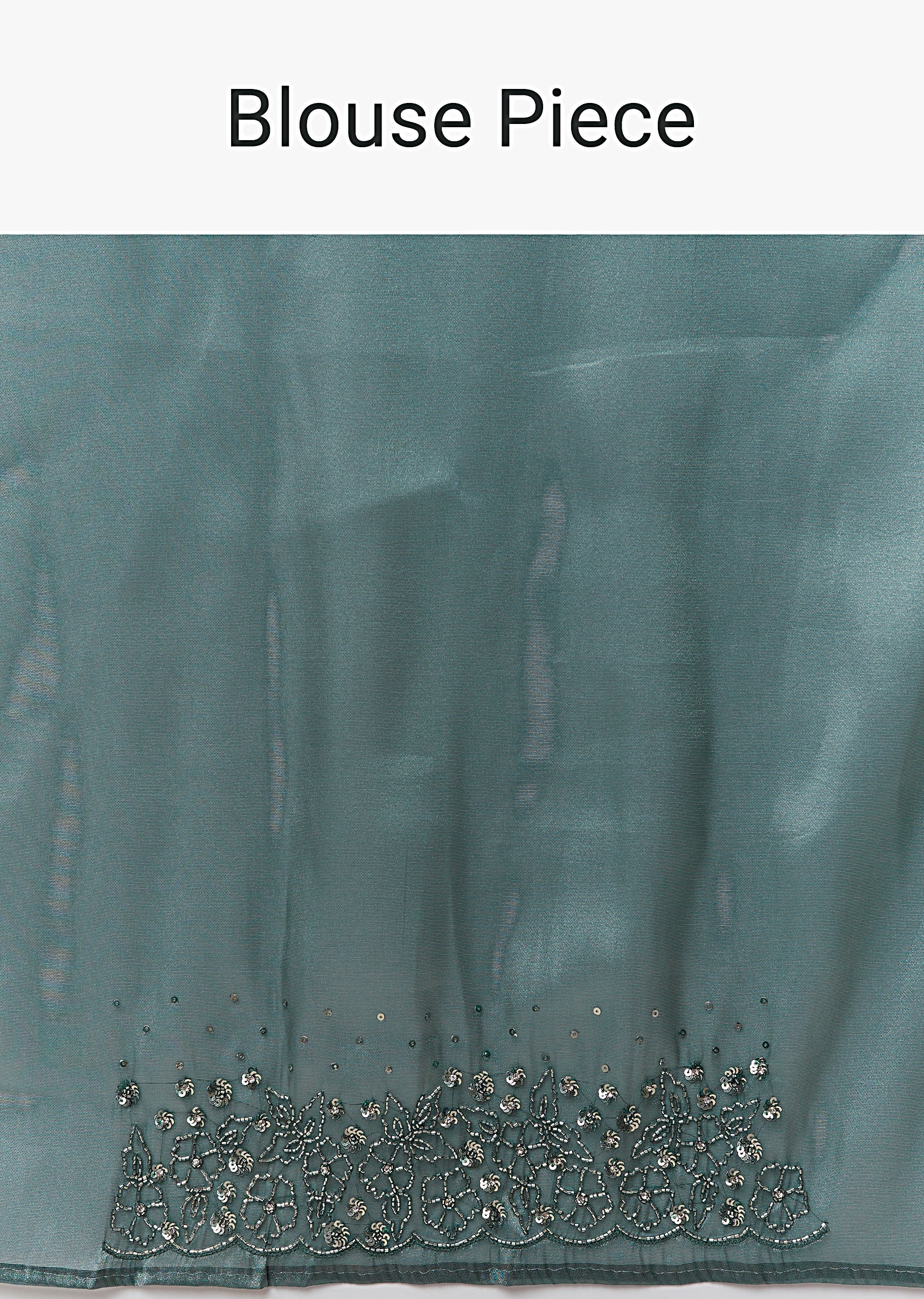 Dusky Teal Tissue Saree With Cutdana And Sequin Embroidery - Image 10