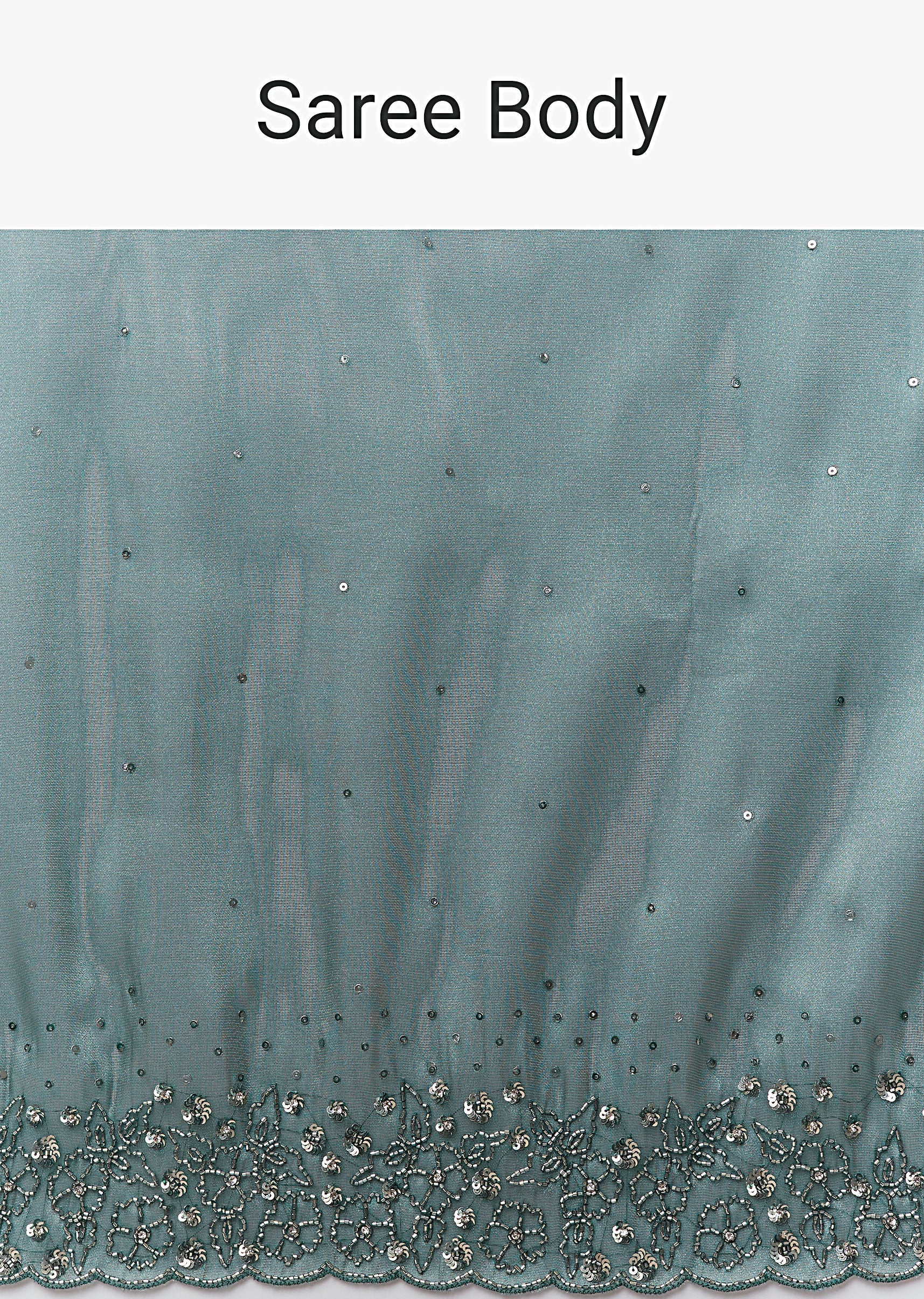 Dusky Teal Tissue Saree With Cutdana And Sequin Embroidery - Image 9