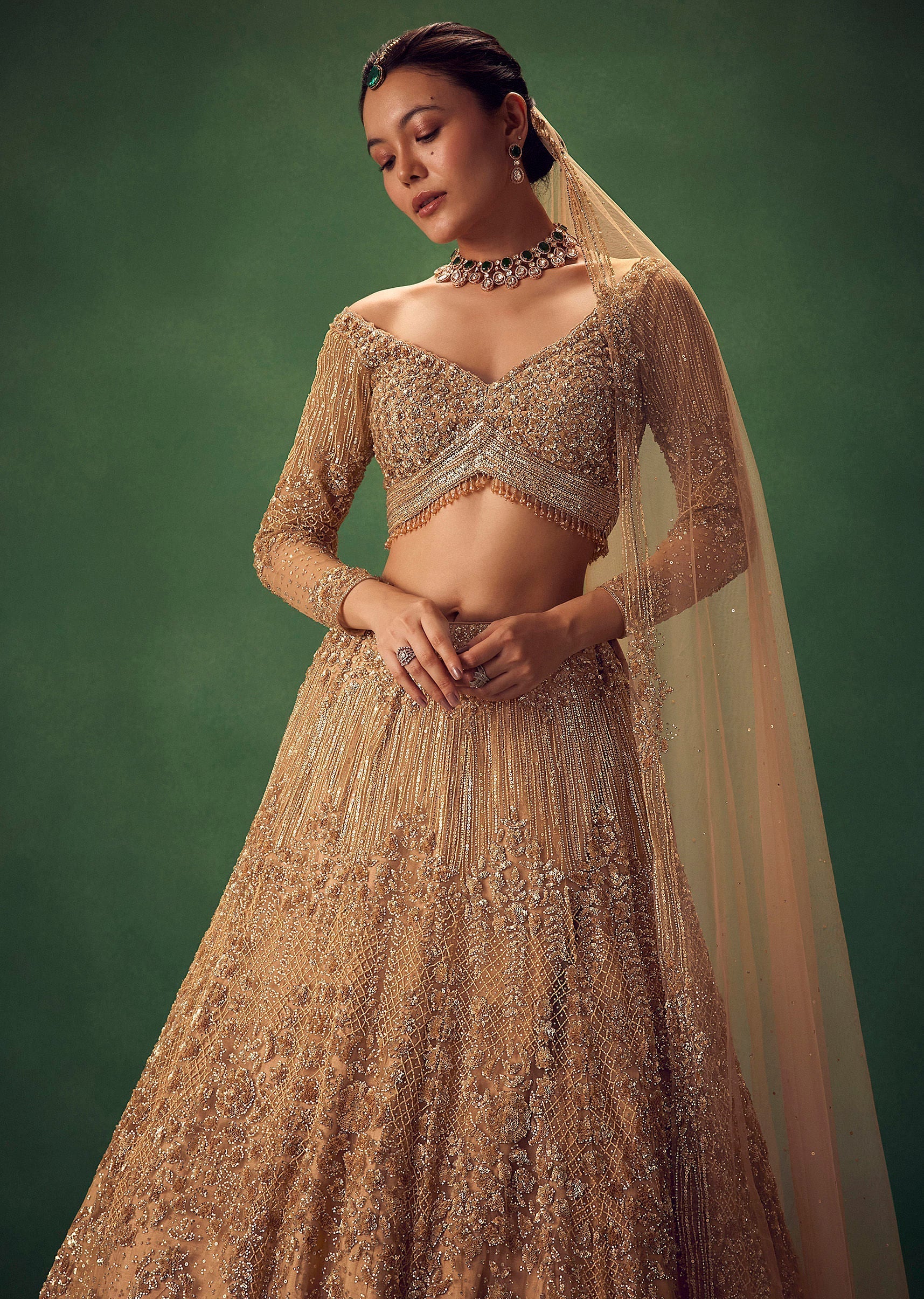 Dusty Gold Sequin Work Lehenga Set - Image 2