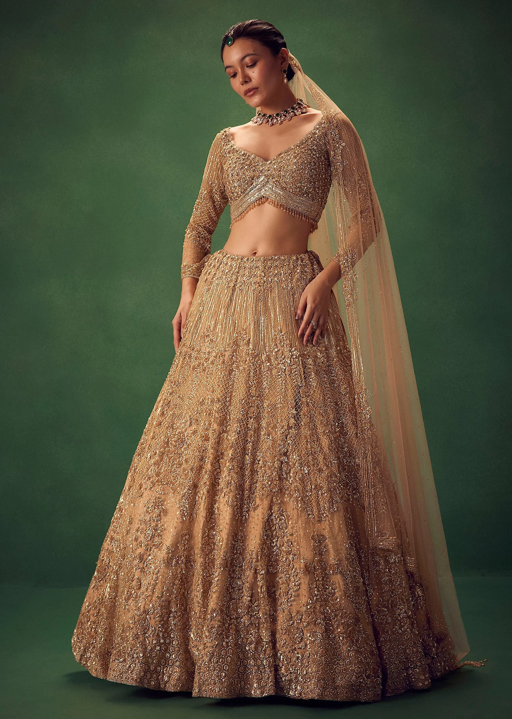 Dusty Gold Sequin Work Lehenga Set - Image 3