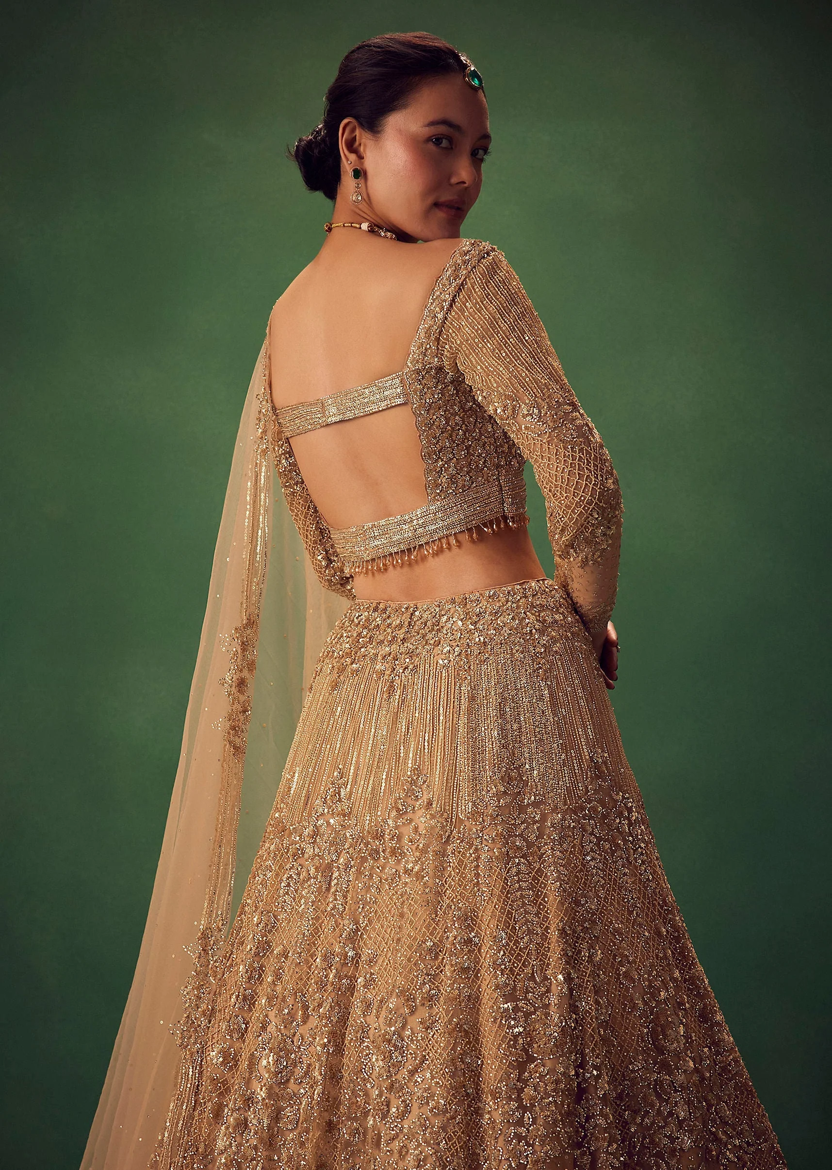Dusty Gold Sequin Work Lehenga Set - Image 4