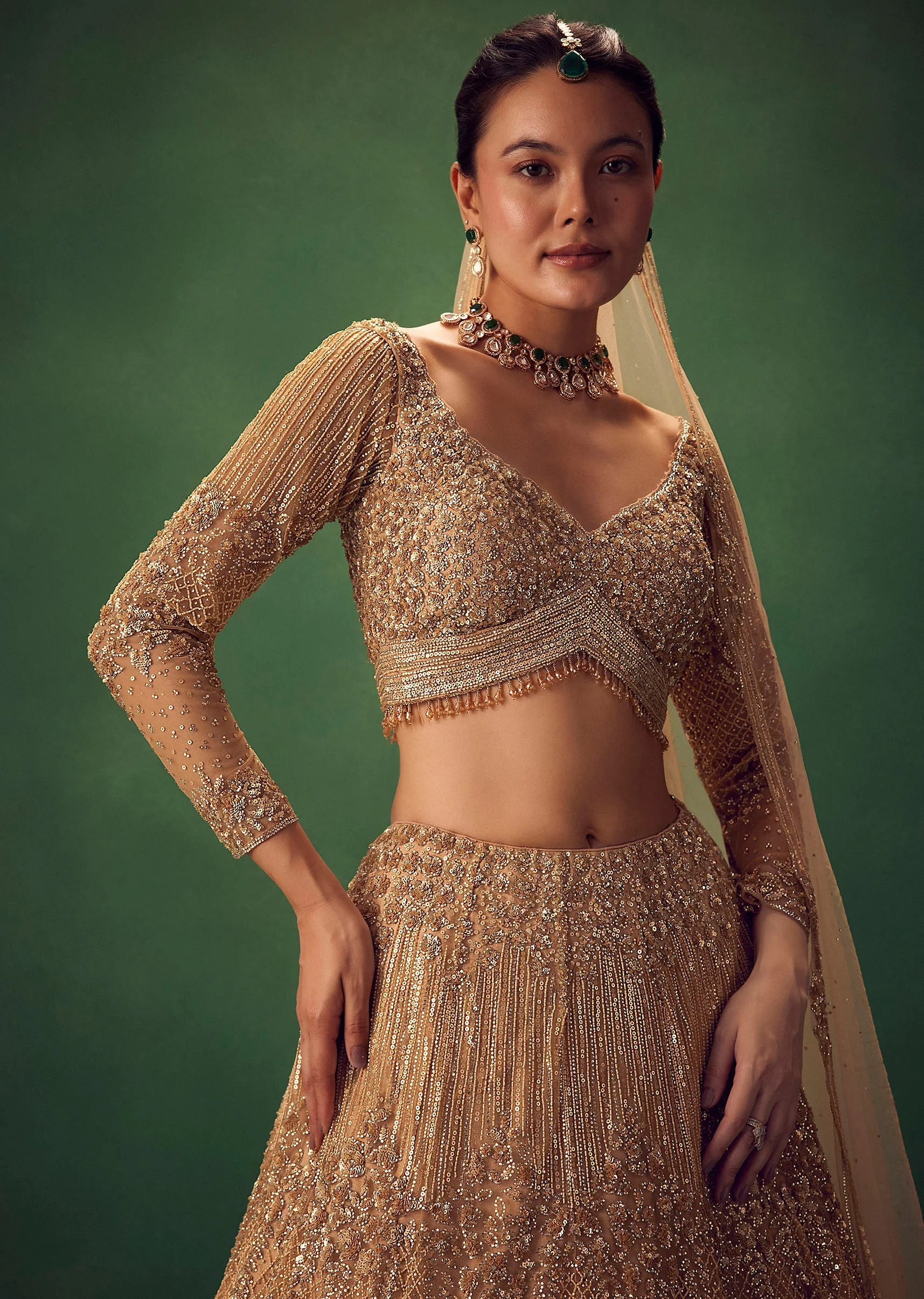 Dusty Gold Sequin Work Lehenga Set - Image 5