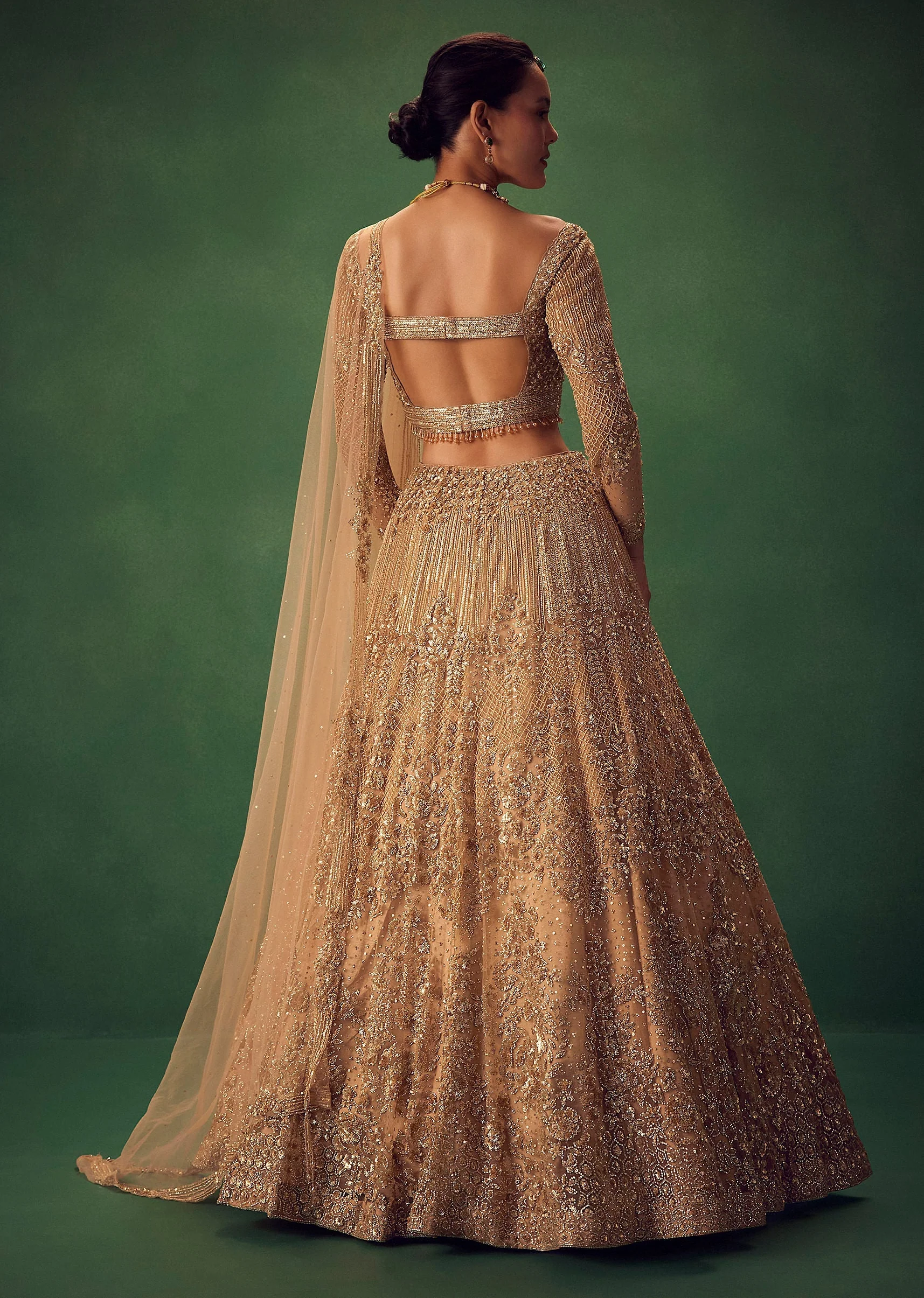 Dusty Gold Sequin Work Lehenga Set - Image 6