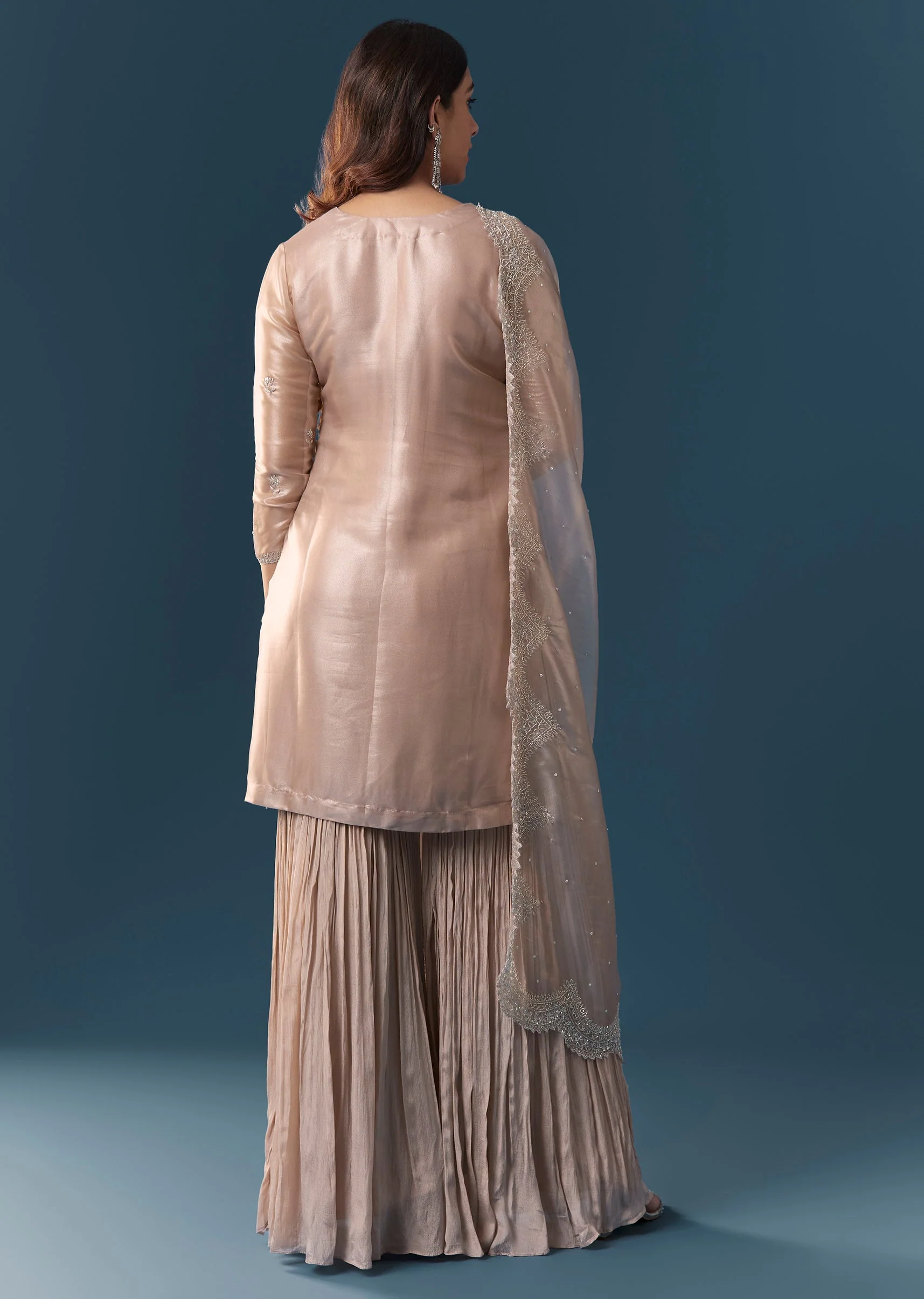 Dusty Pink Embellished Sharara Suit Set With Dupatta - Image 5