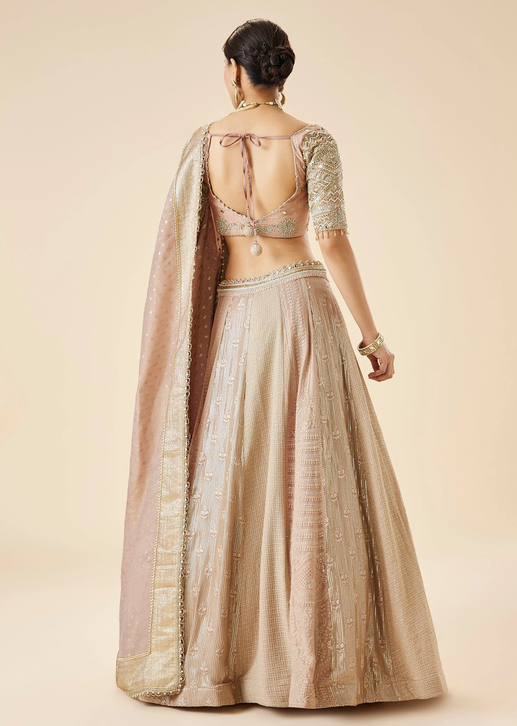 Dusty Pink Embroidered Bridal Lehenga Set - Image 2