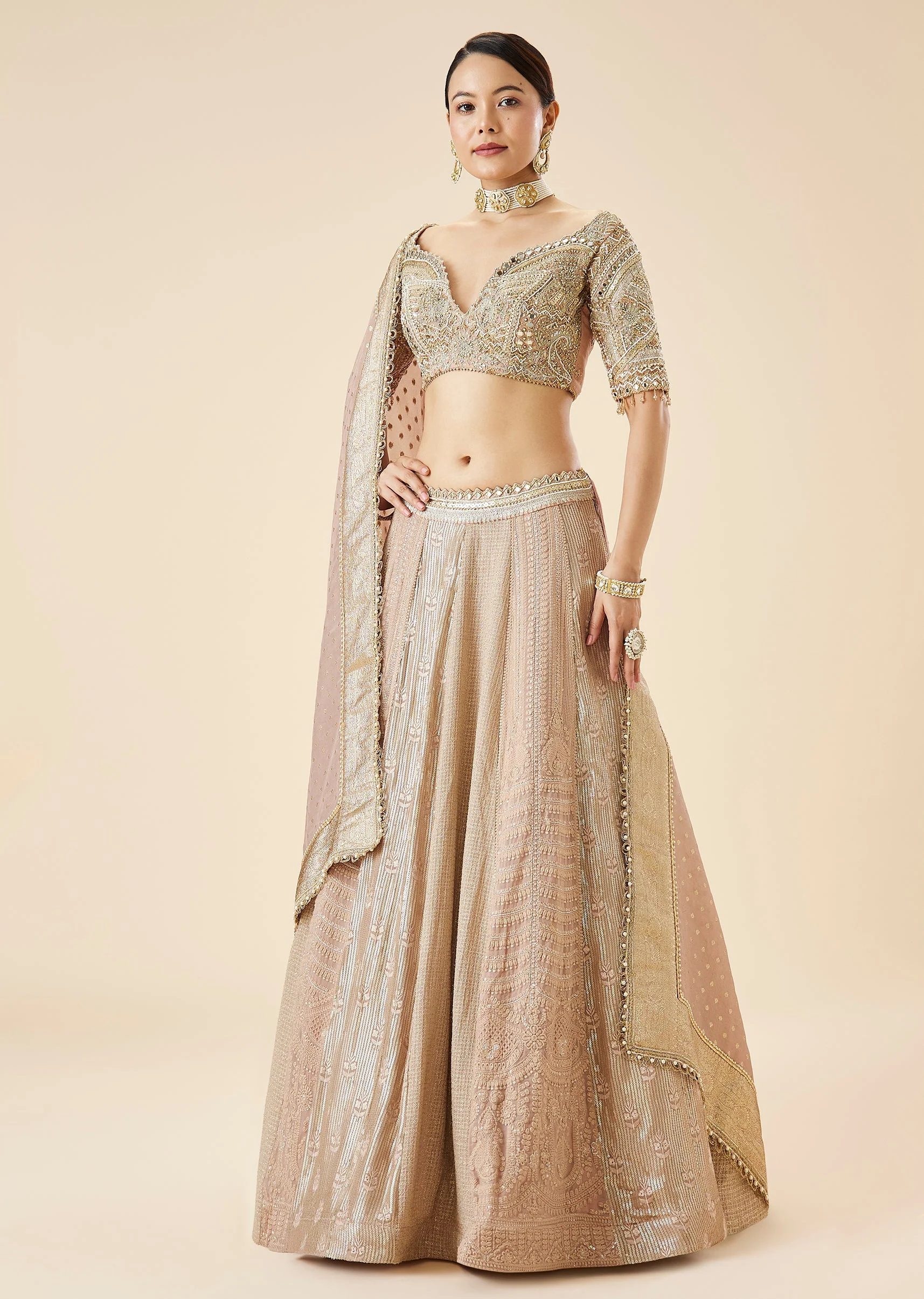 Dusty Pink Embroidered Bridal Lehenga Set - Image 4