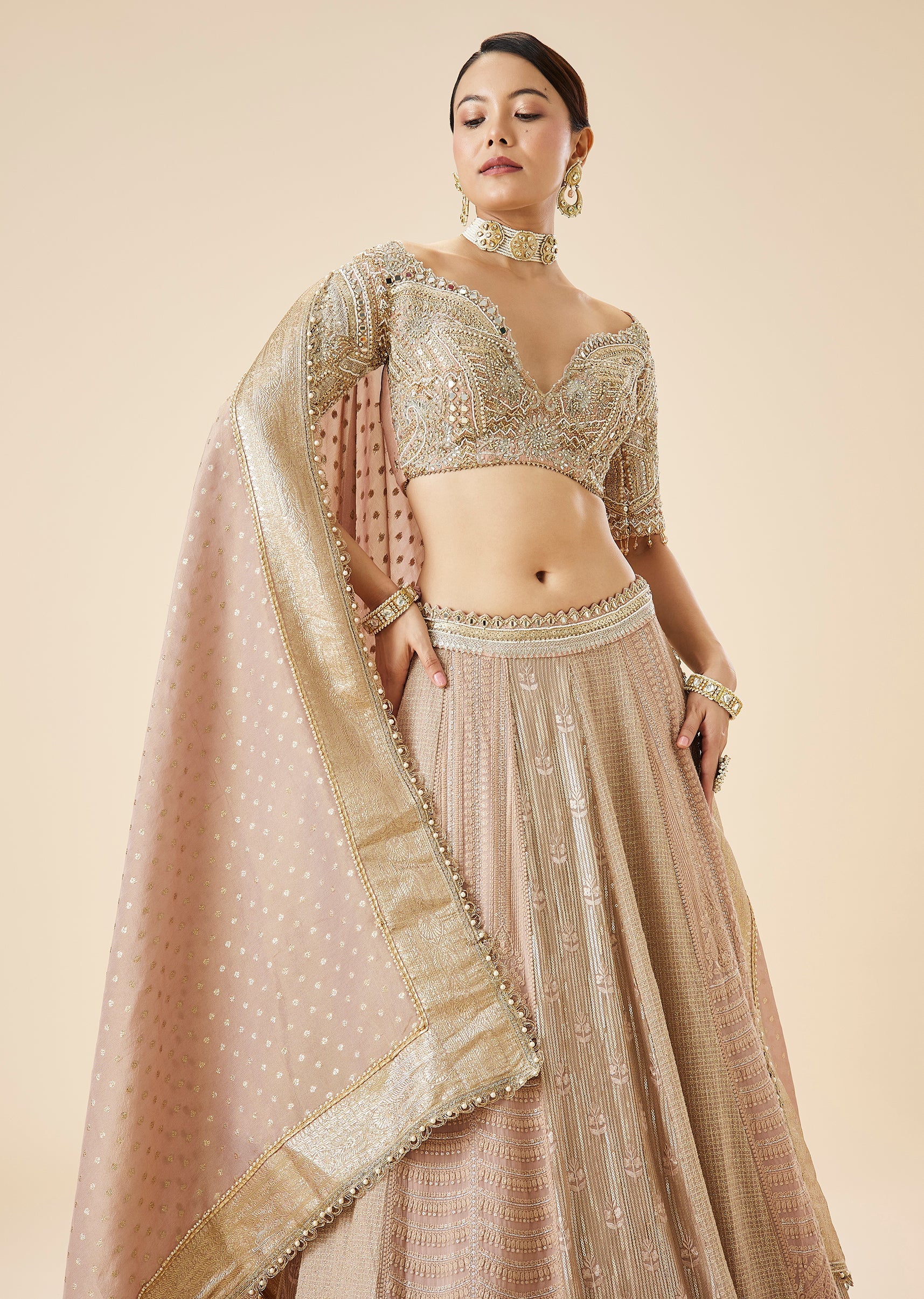 Dusty Pink Embroidered Bridal Lehenga Set - Image 5