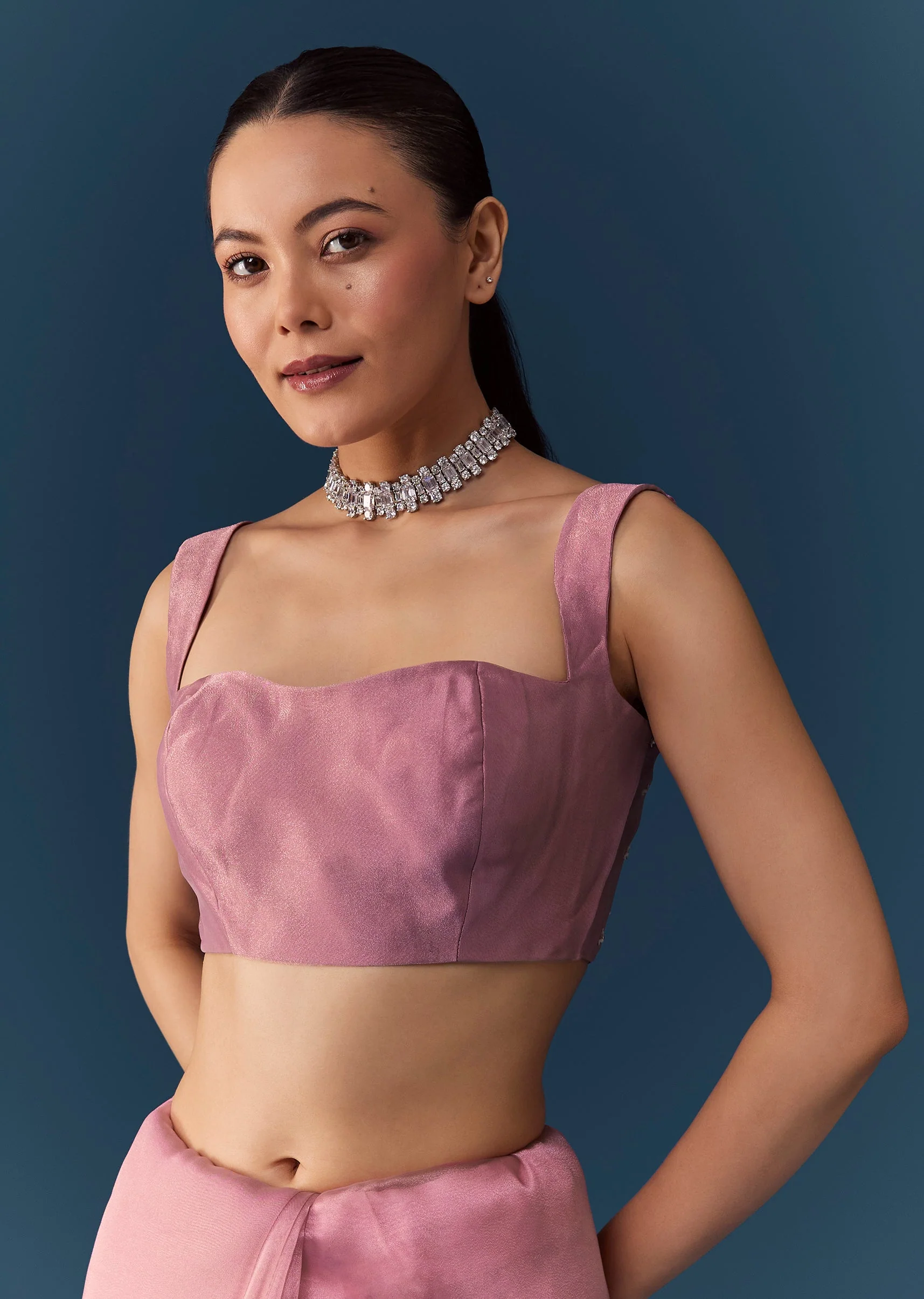 Dusty Pink Embroidered Saree with Blouse Fabric - Image 8