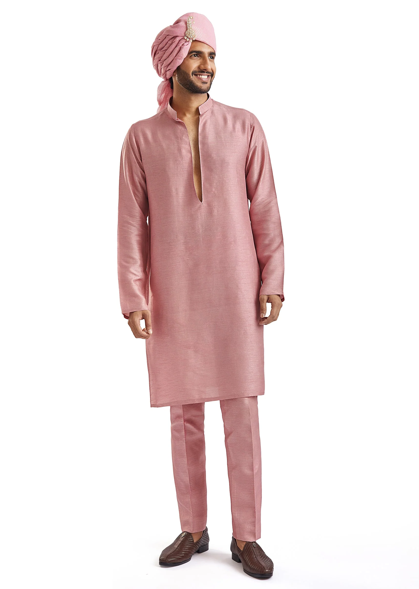 Dusty Pink Self Embroidered Groom Sherwani - Image 7