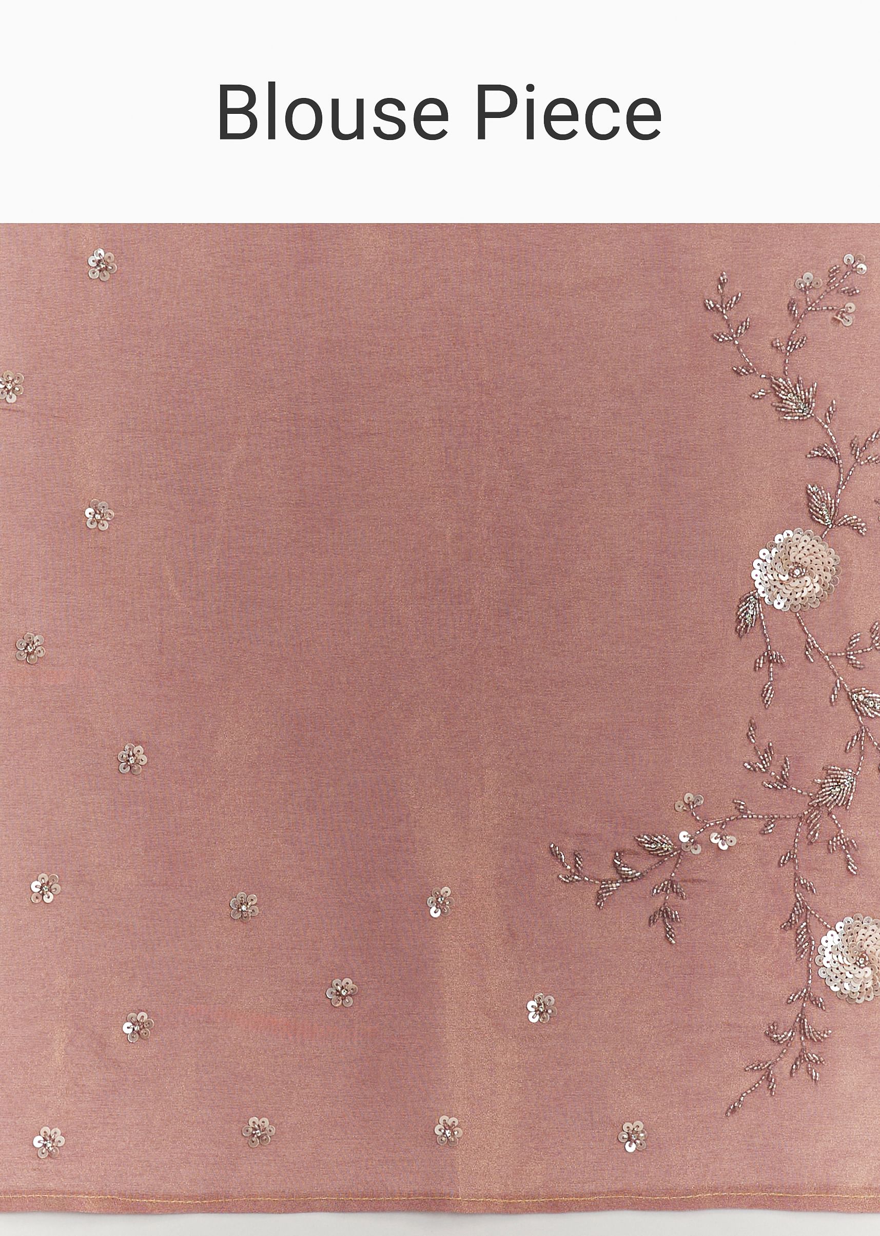 Dusty Rose Tissue Saree With Floral Embroidered Scallop Border - Image 10