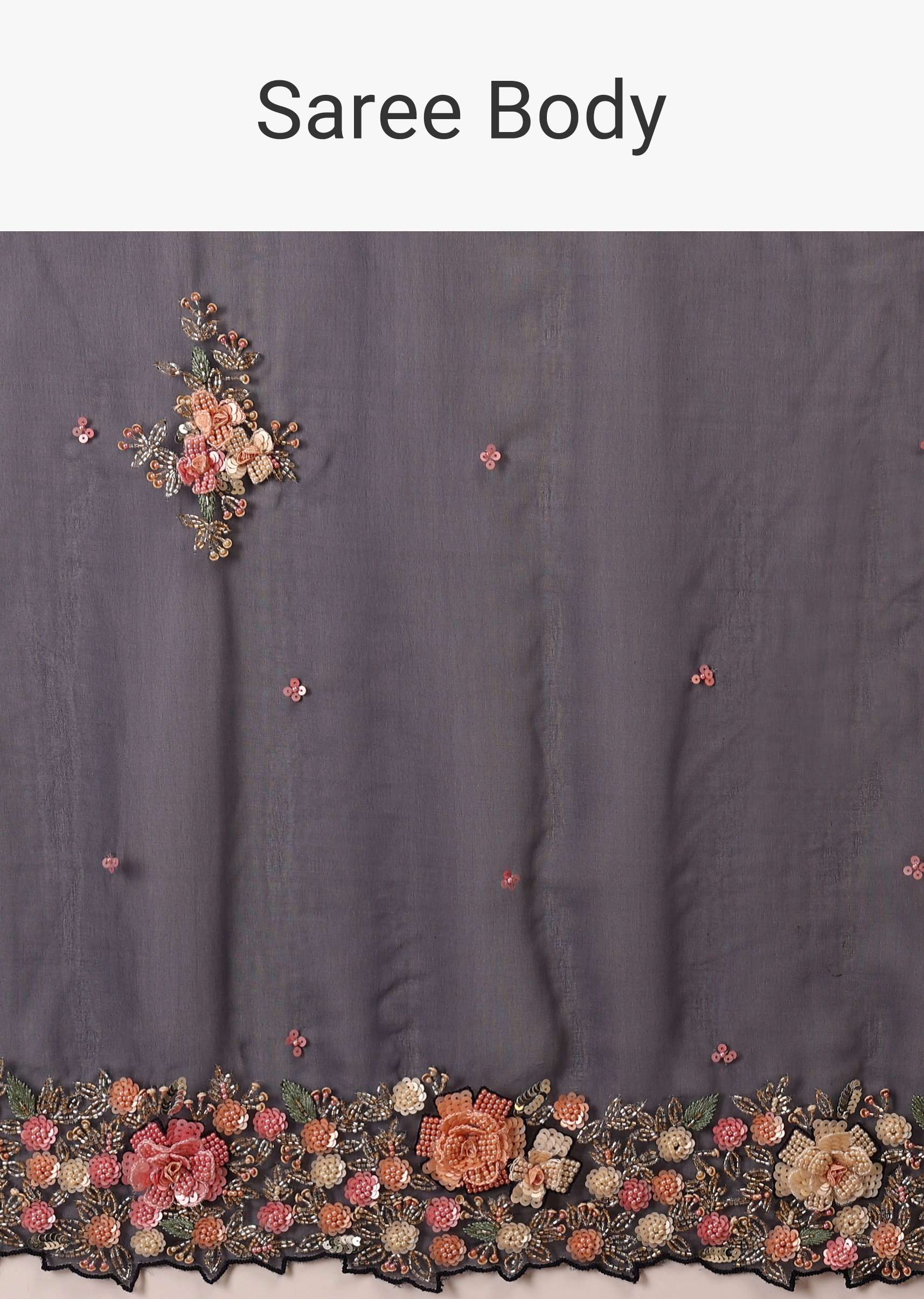Navy Blue Saree In Organza With 3D Floral Embroidery In Moti, Cut Dana, And Sequins - Image 7