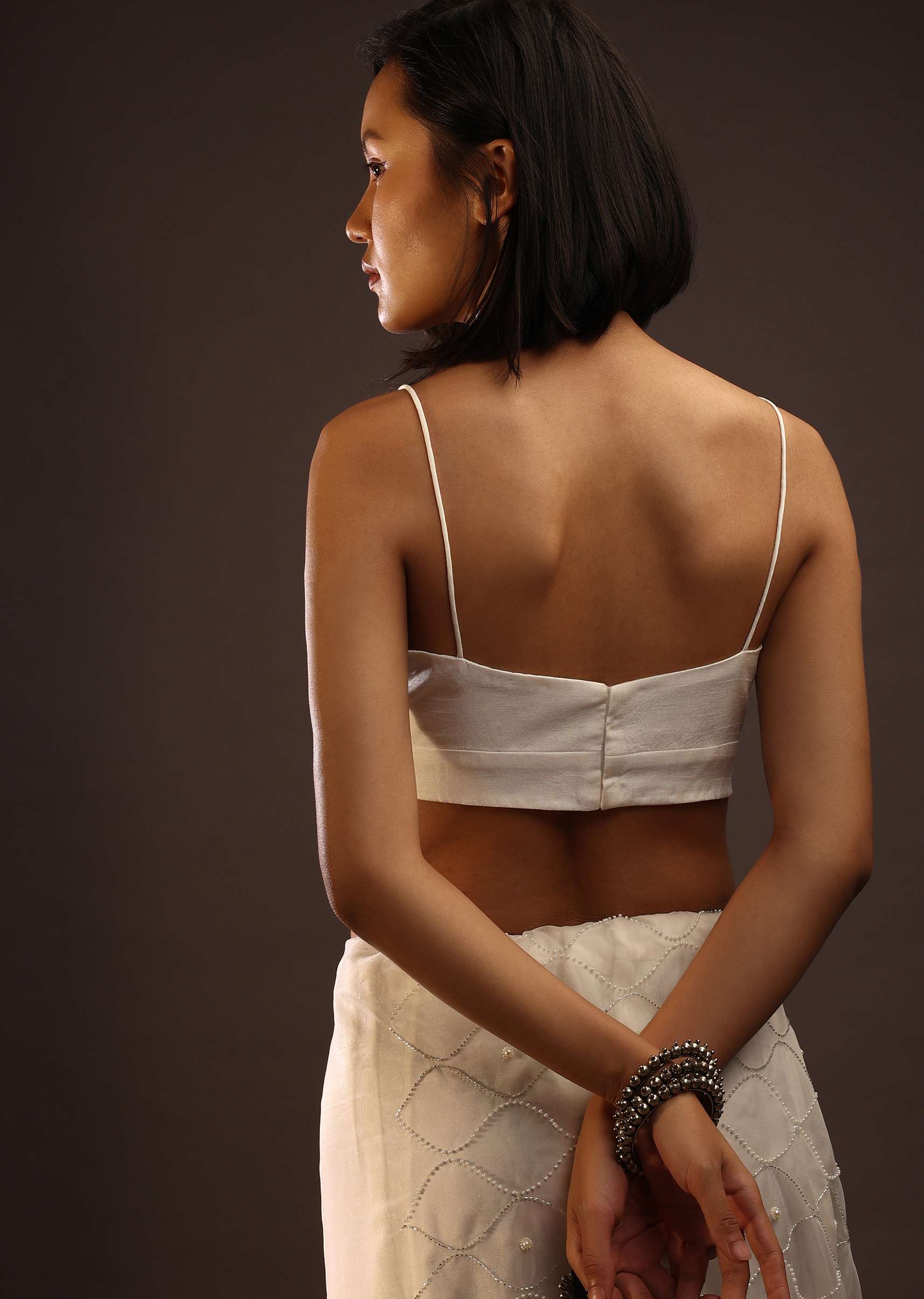 Egret White Spaghetti Strap Blouse In Straight Across Neckline - Image 2