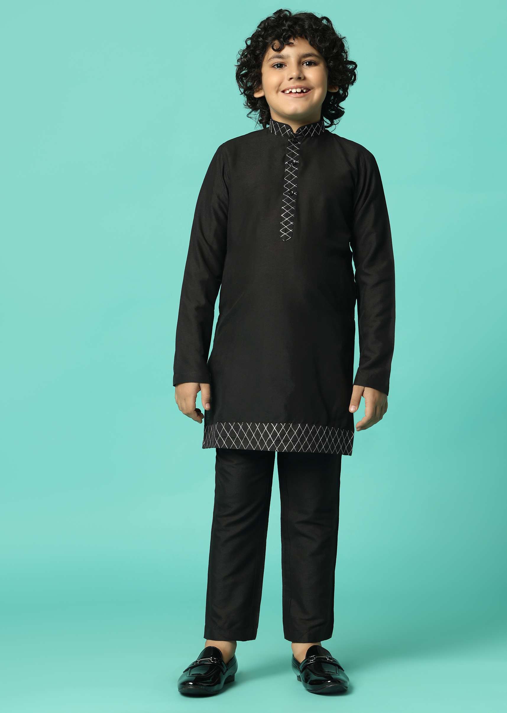 Elegant Black Silk Sherwani Set For Boys - Image 6