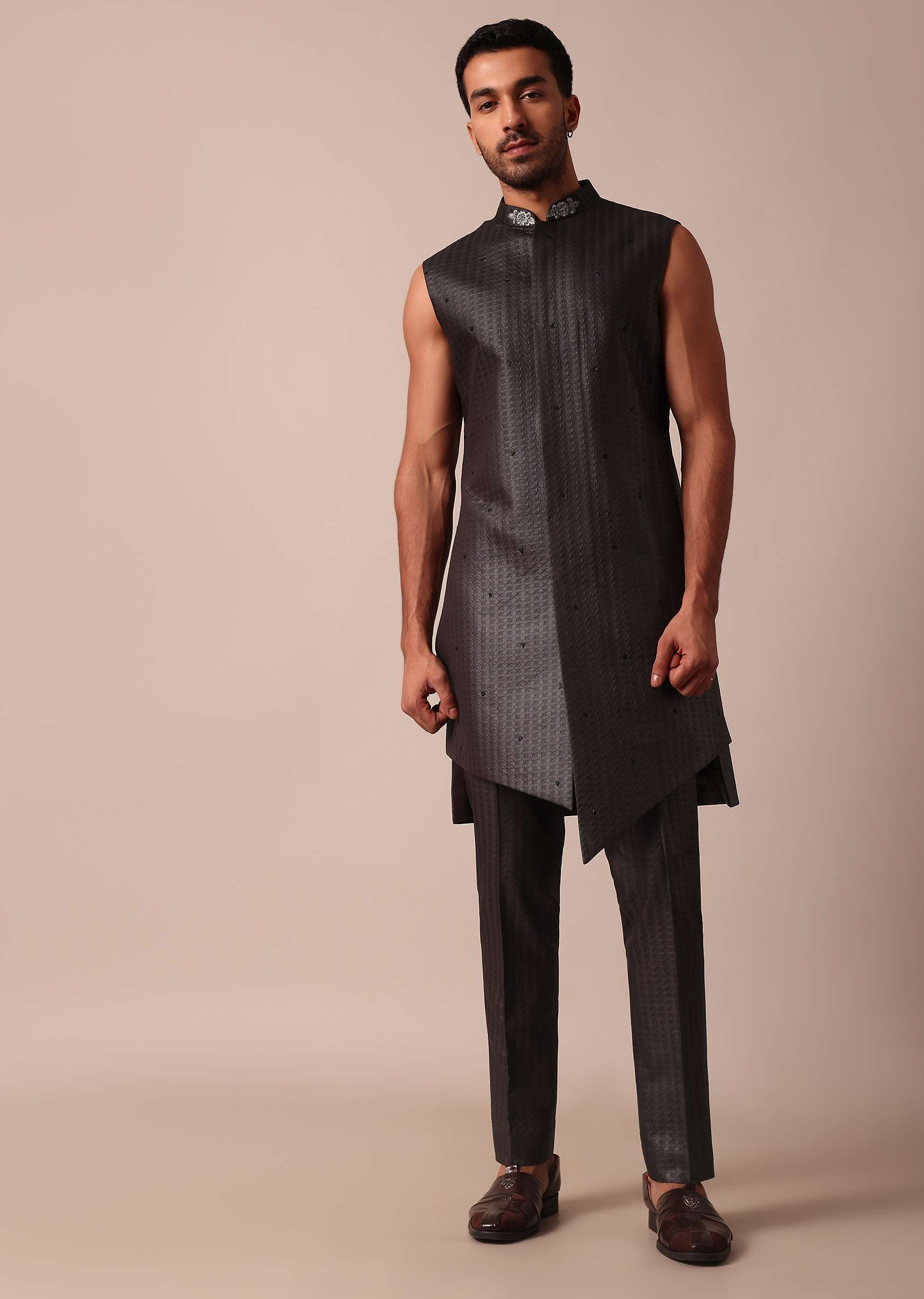 Elegant Brown Indowestern Set For Men - Image 6