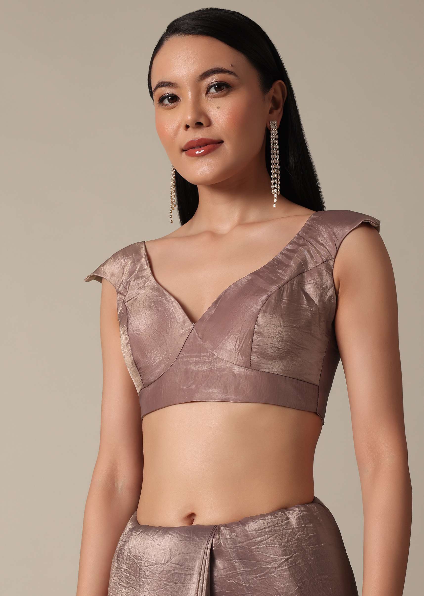 Elegant Brown Saree With Mirror and Stone Work - Image 8