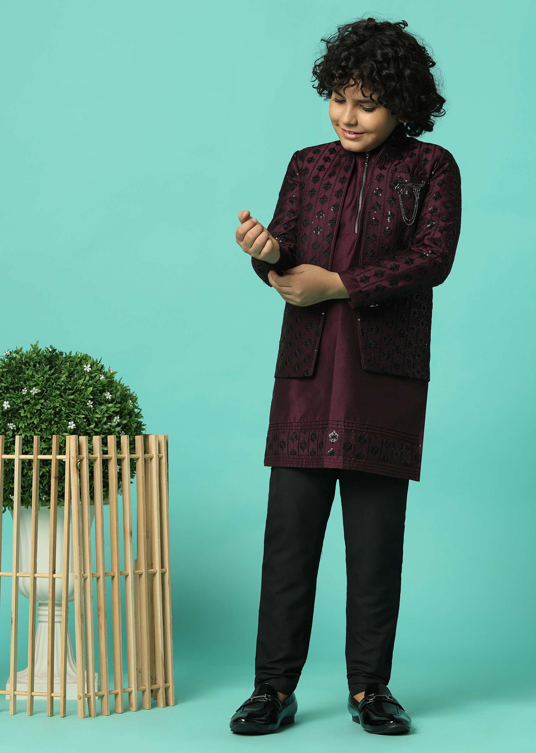 Elegant Embroidered Festive Sherwani For Boys - Image 3