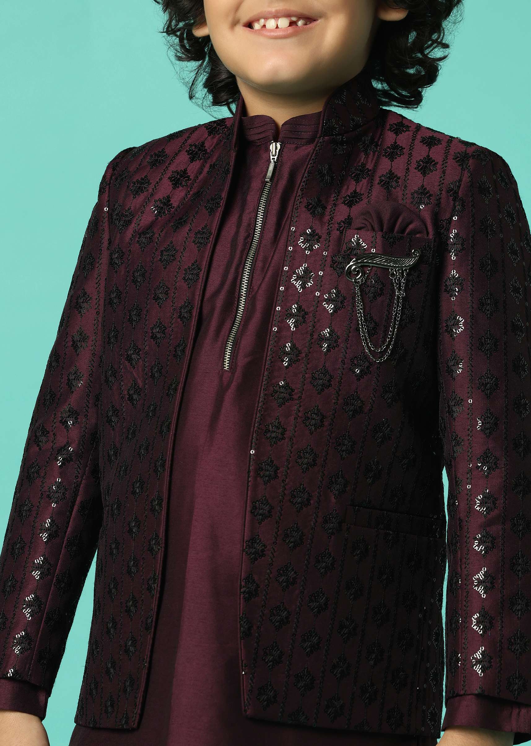 Elegant Embroidered Festive Sherwani For Boys - Image 4