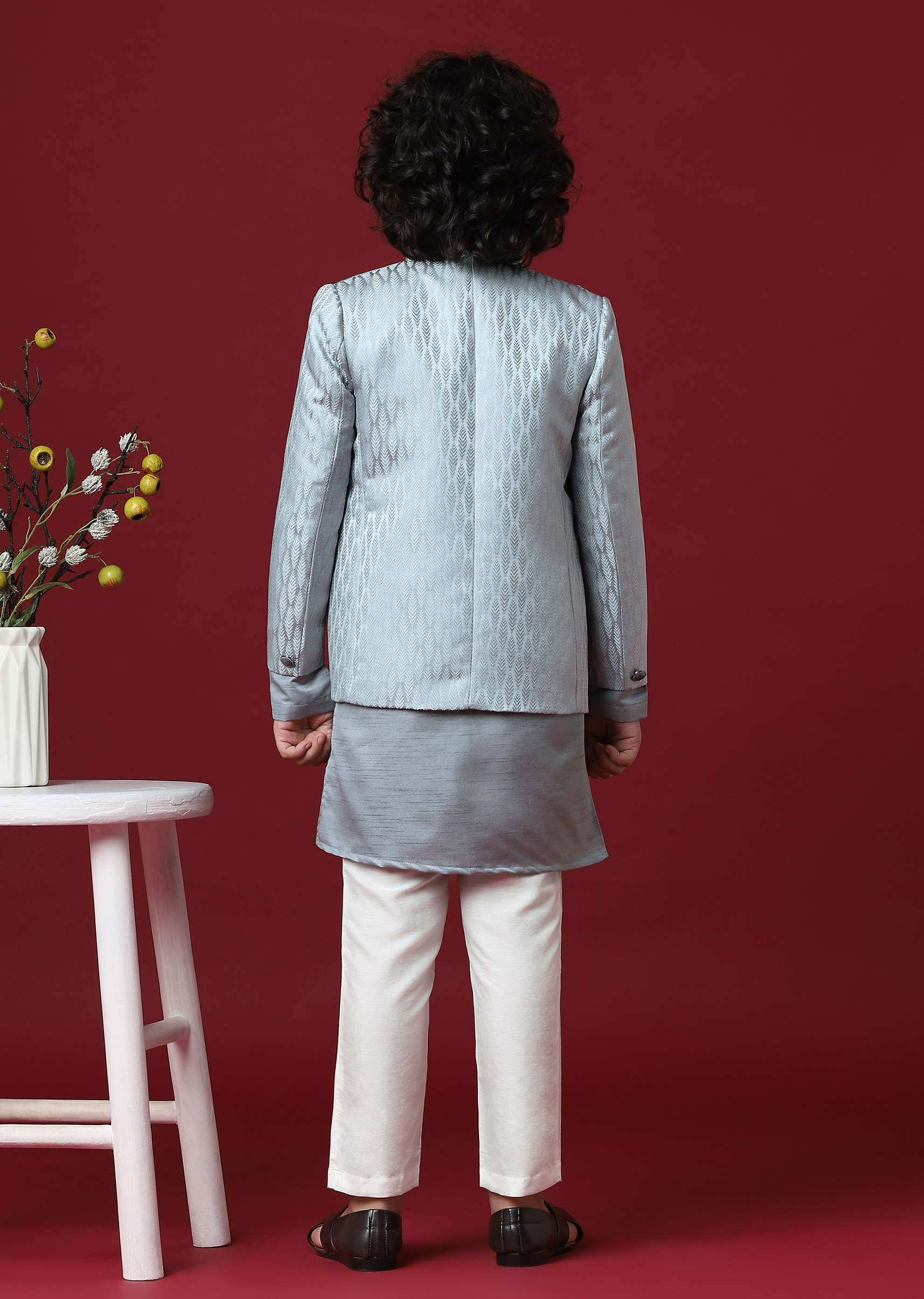 Elegant Grey Silk Sherwani Set for Boys - Image 4