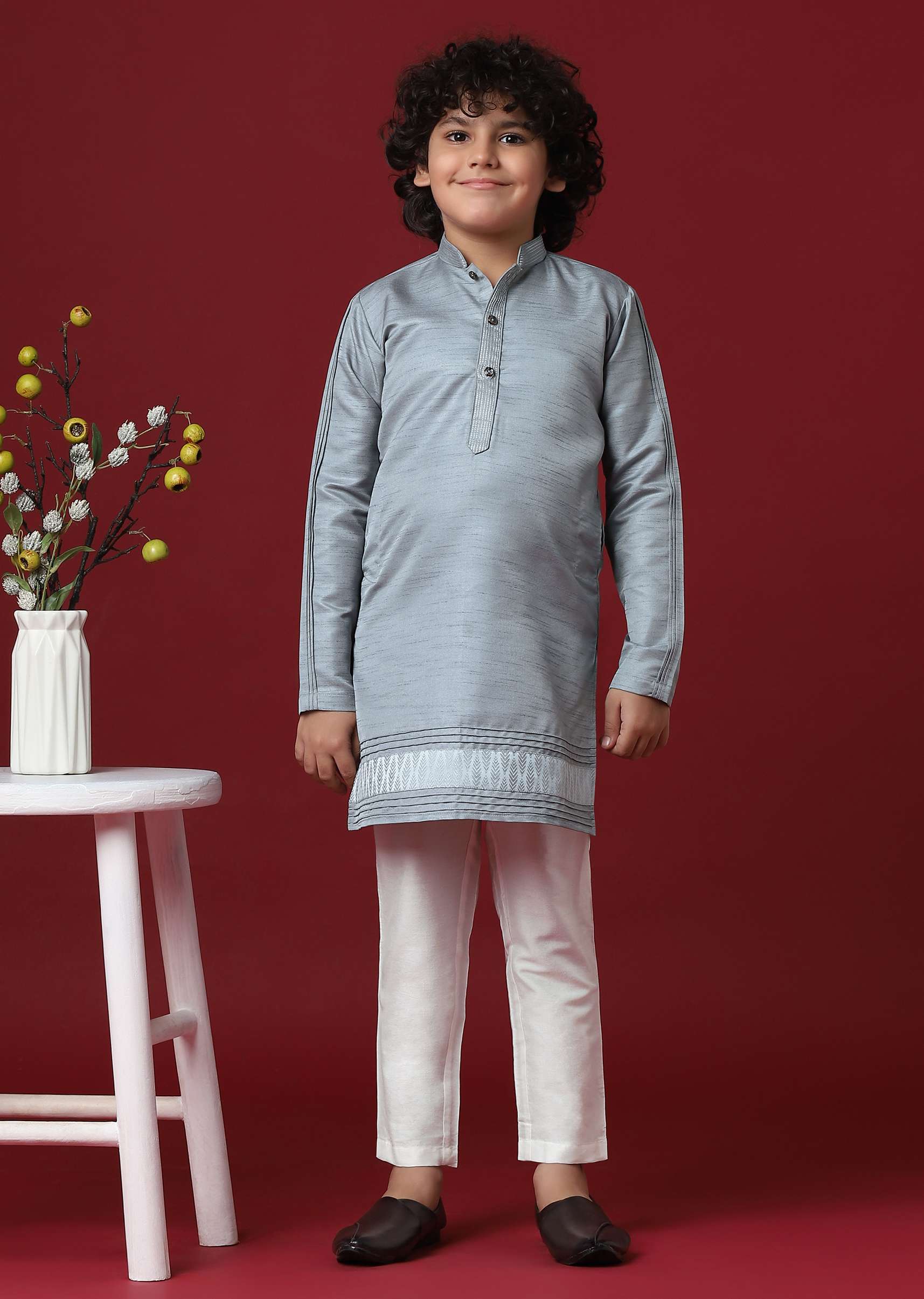 Elegant Grey Silk Sherwani Set for Boys - Image 5