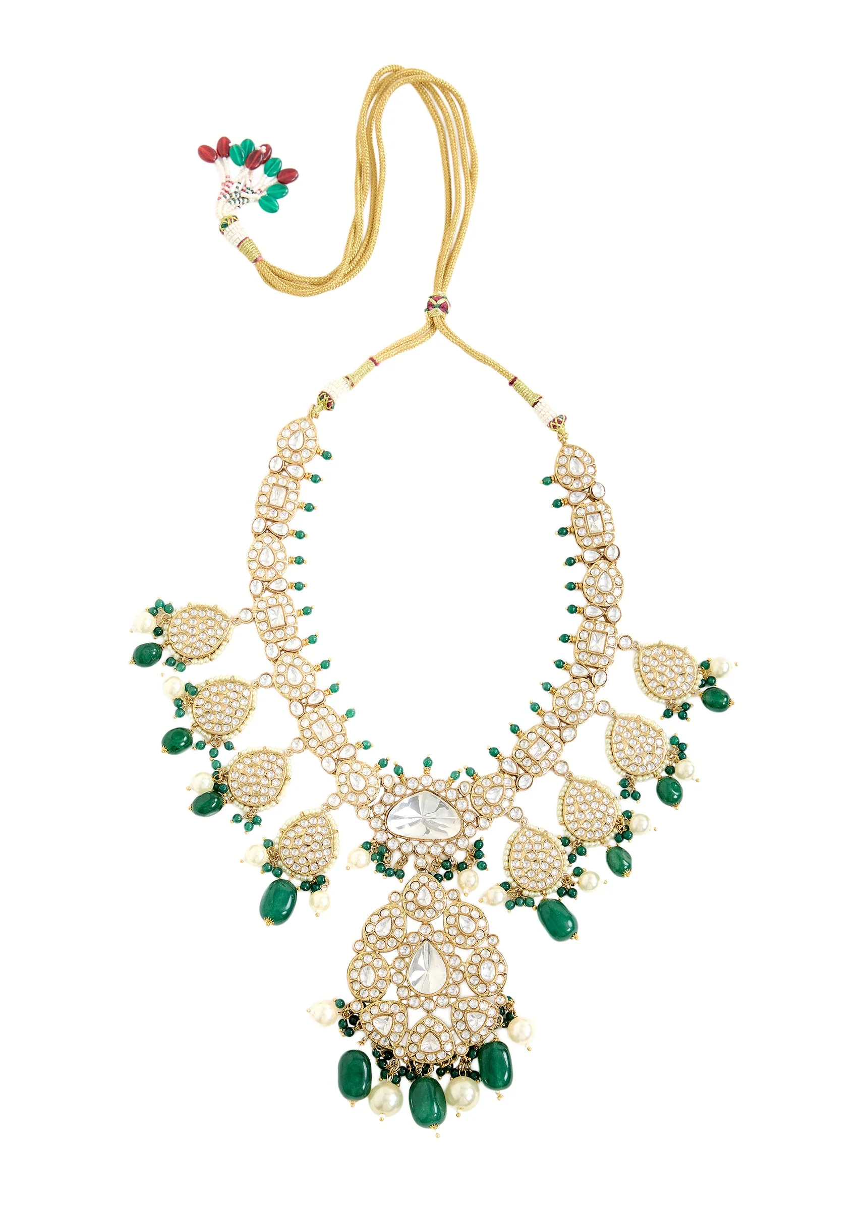 Elegant Kundan And Green Bead Bridal Necklace Set - Image 3