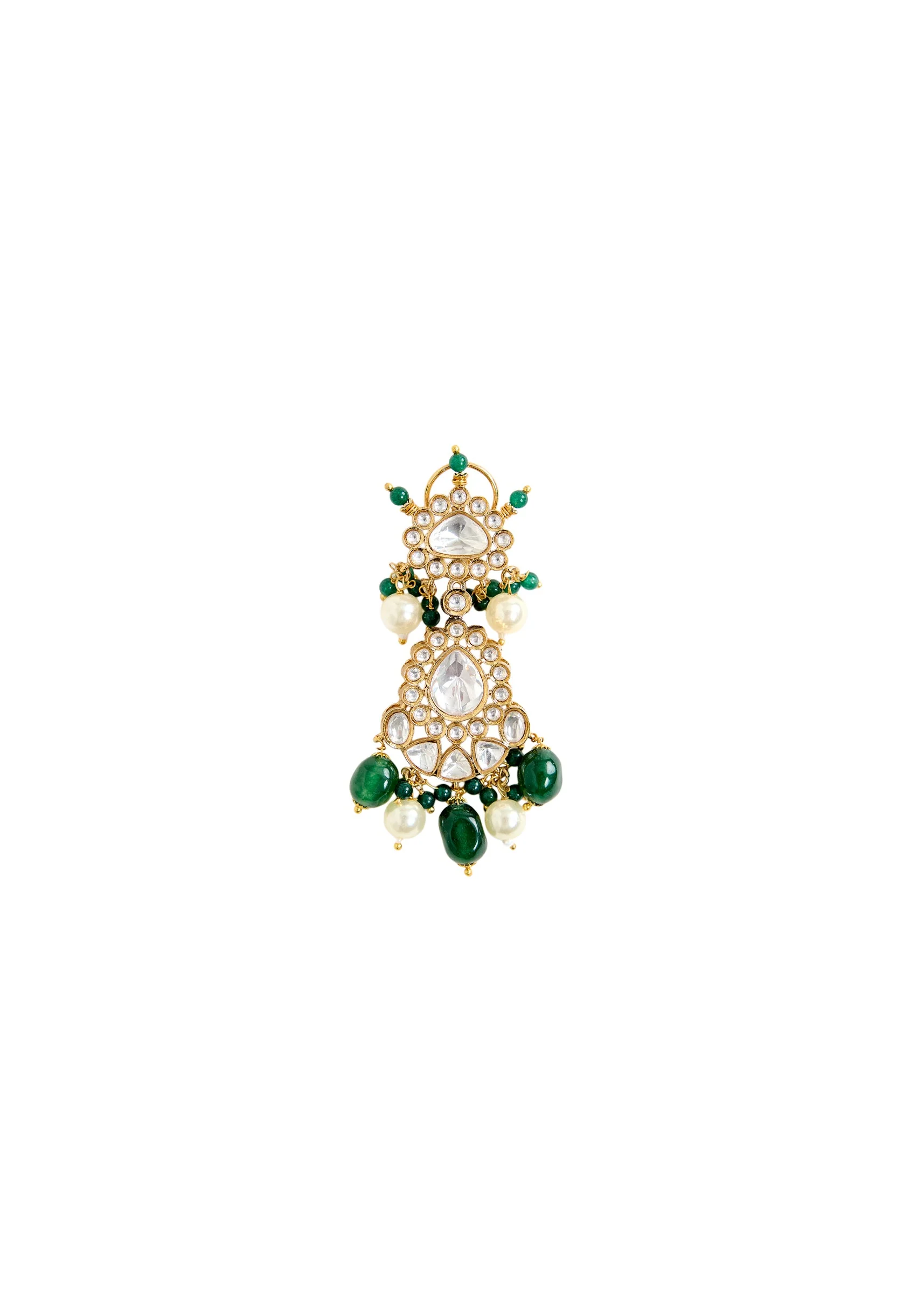 Elegant Kundan And Green Bead Bridal Necklace Set - Image 5