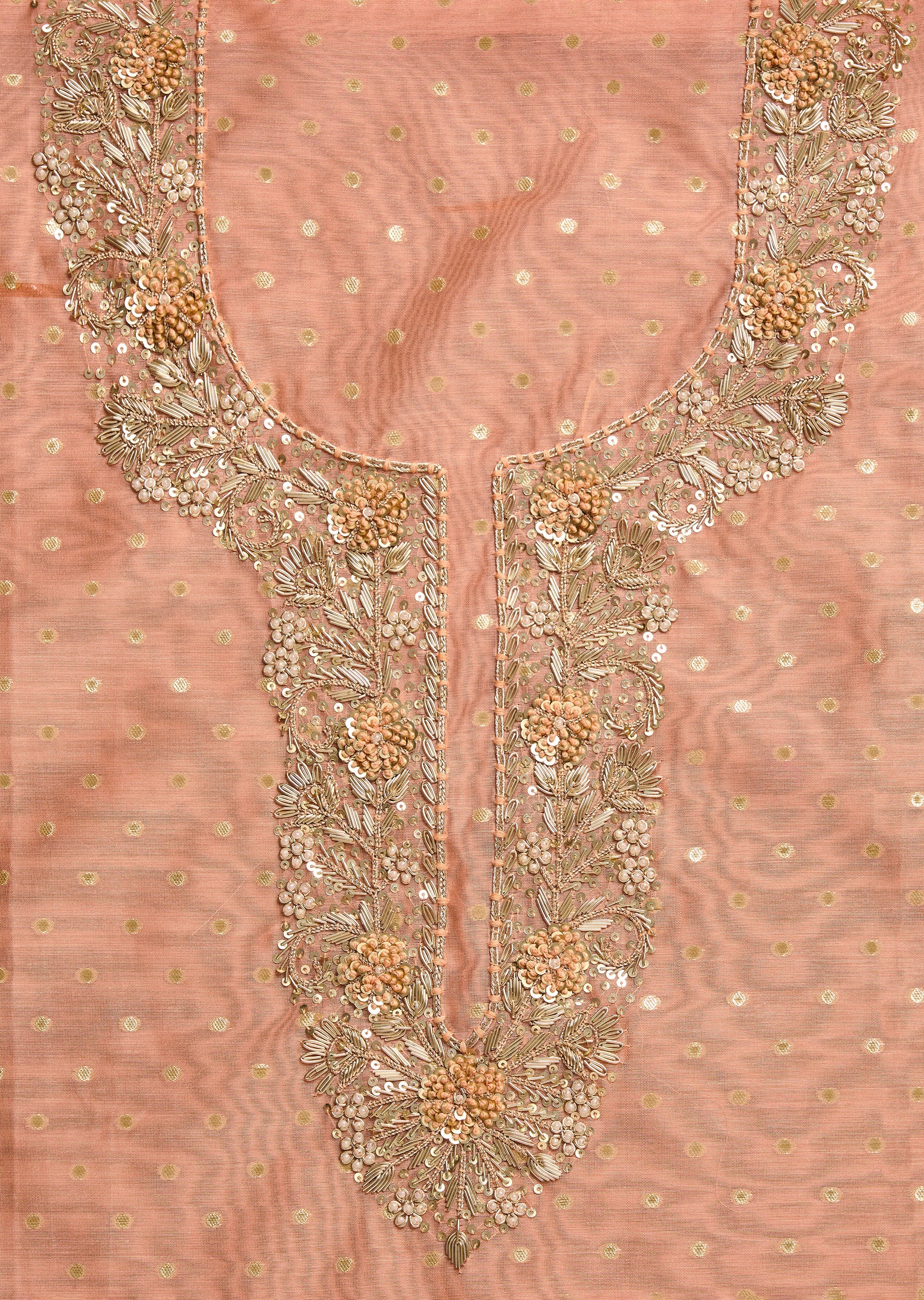 Elegant Peach Chanderi Suit Unstitched with Dupatta - Image 2