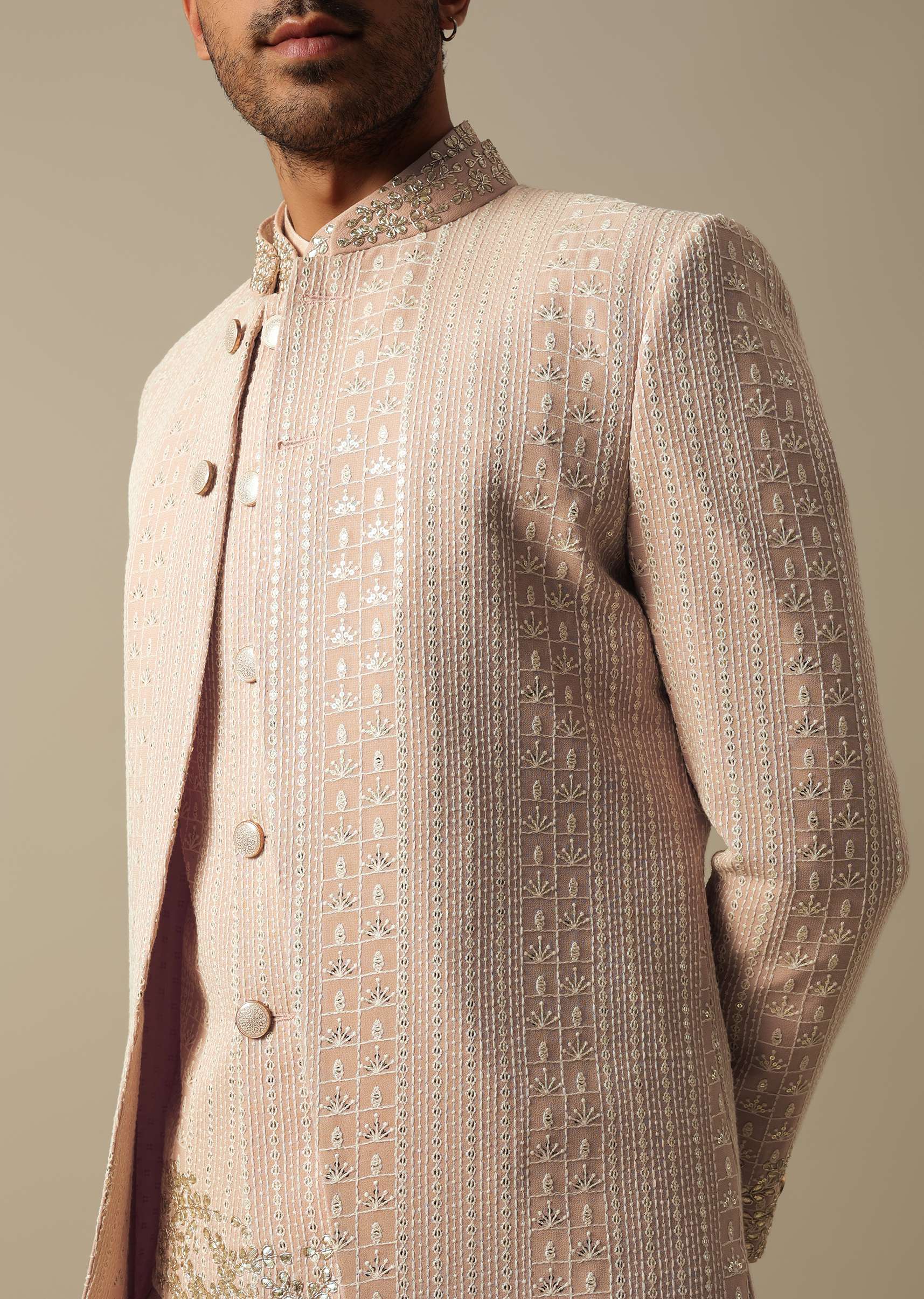 Elegant Peach Indowestern Sherwani Set - Image 3