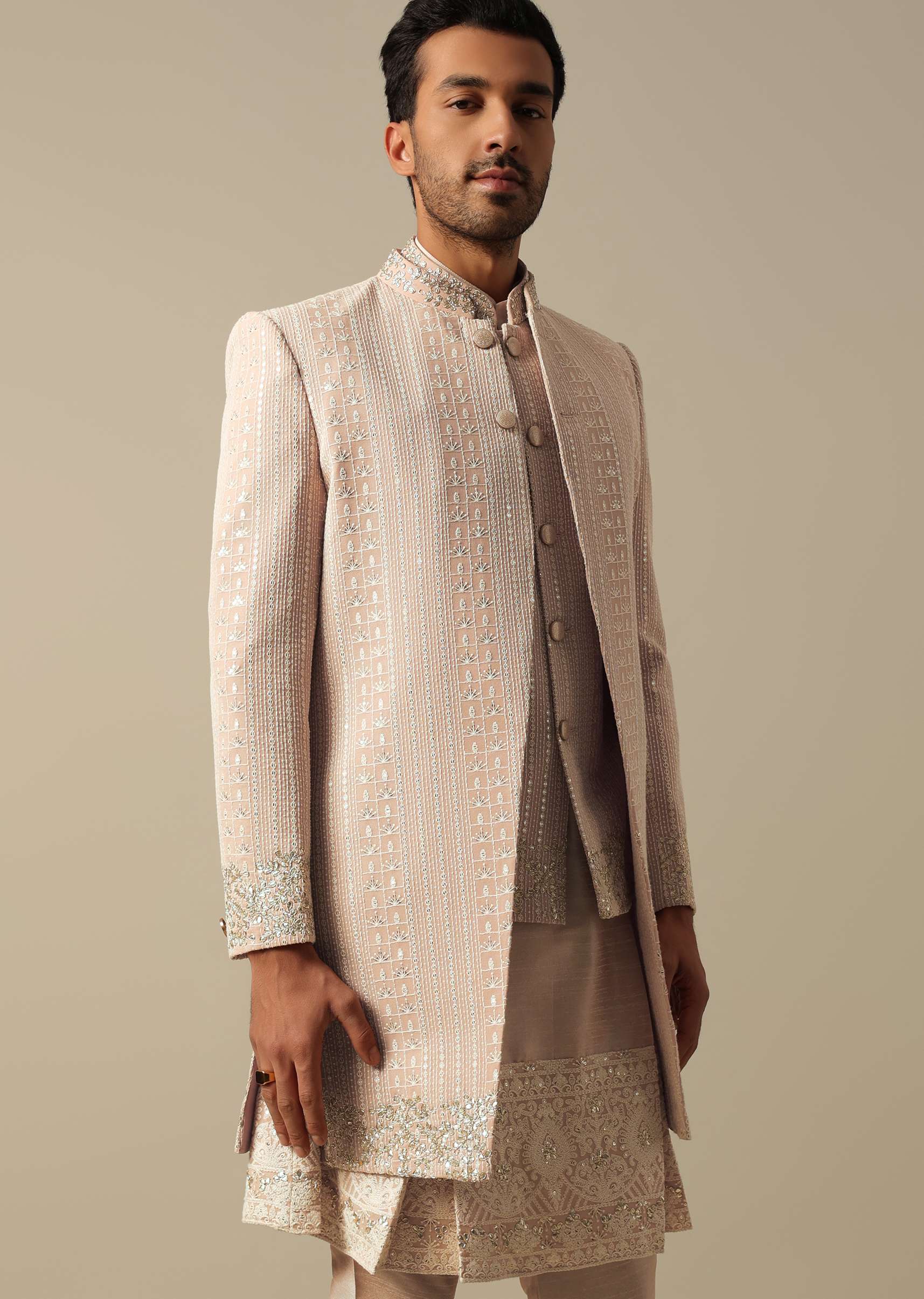 Elegant Peach Indowestern Sherwani Set - Image 4