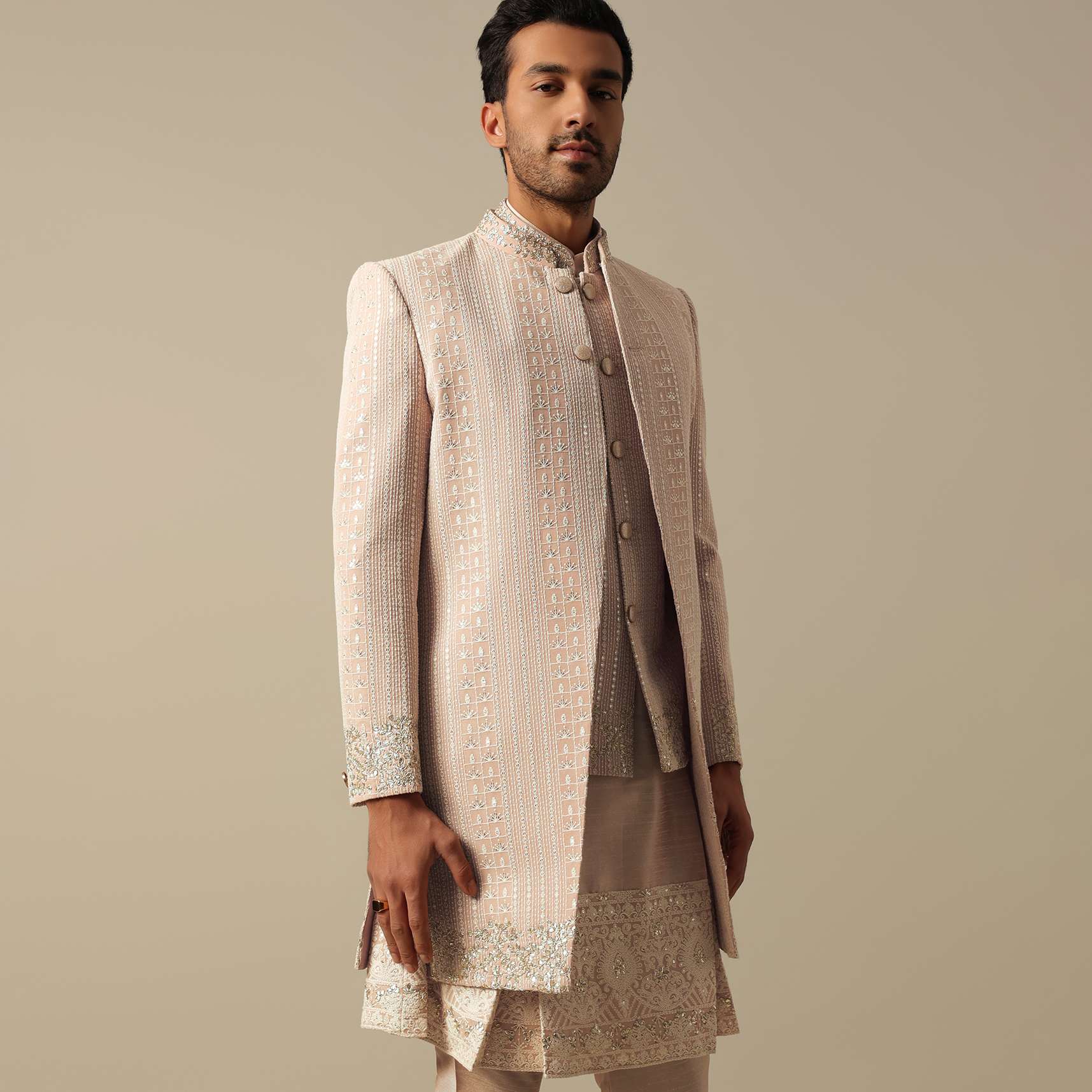 Elegant Peach Indowestern Sherwani Set - Image 5