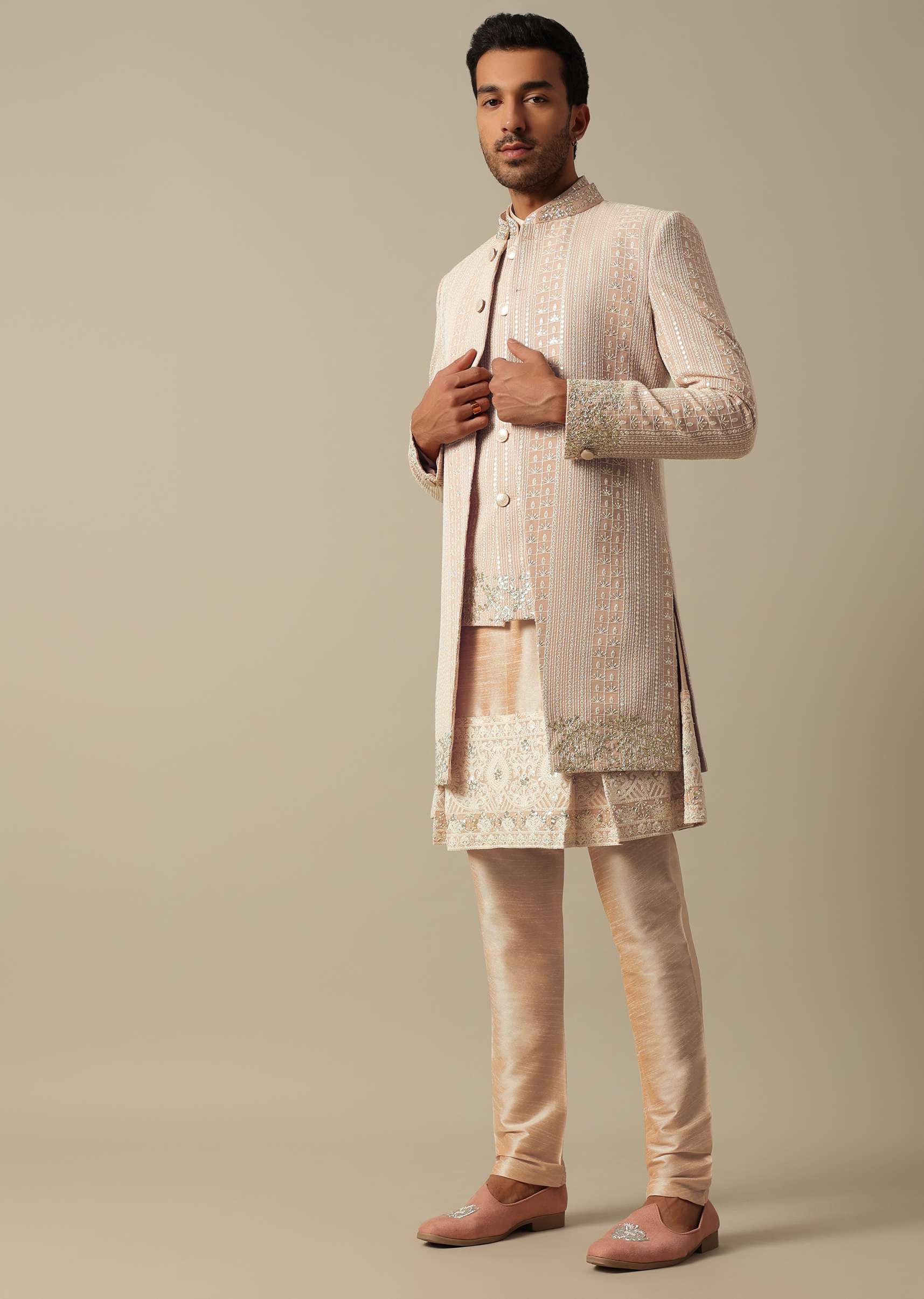 Elegant Peach Indowestern Sherwani Set - Image 6