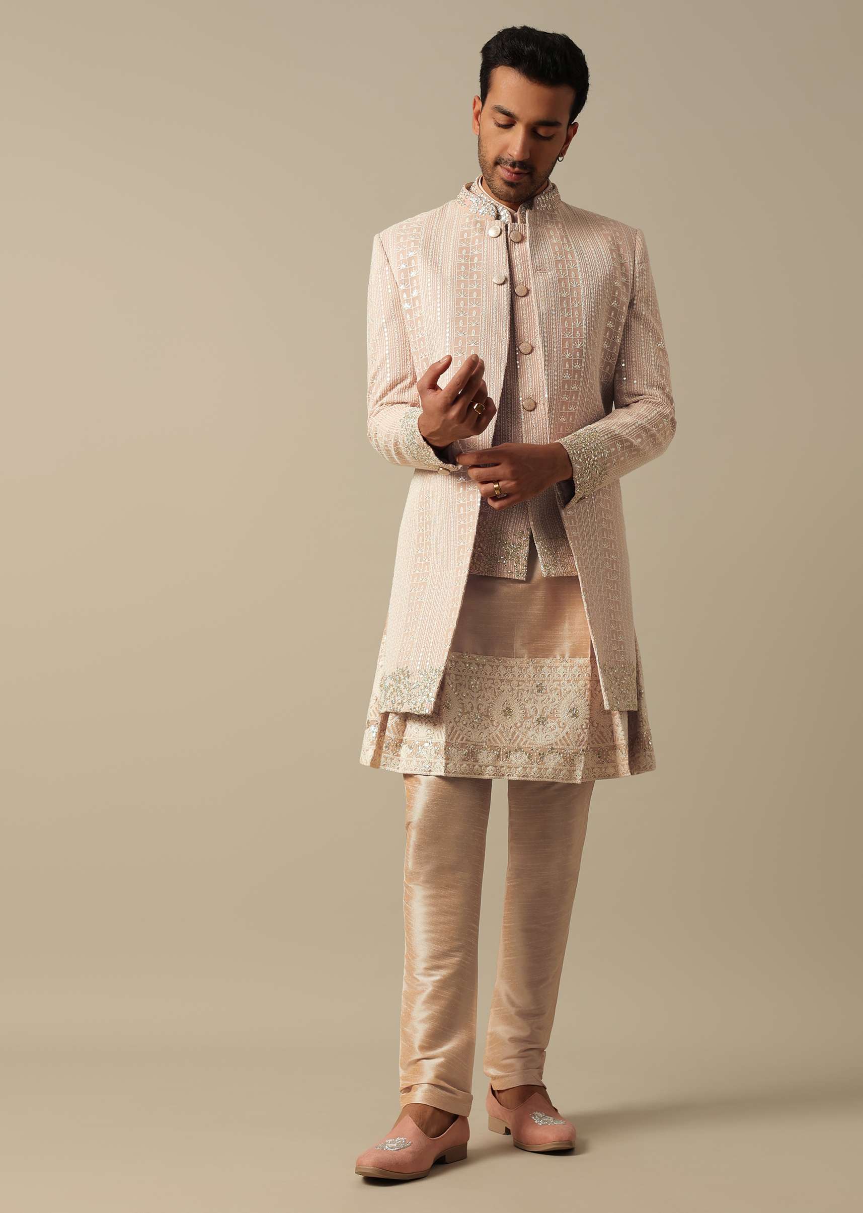 Elegant Peach Indowestern Sherwani Set - Image 7