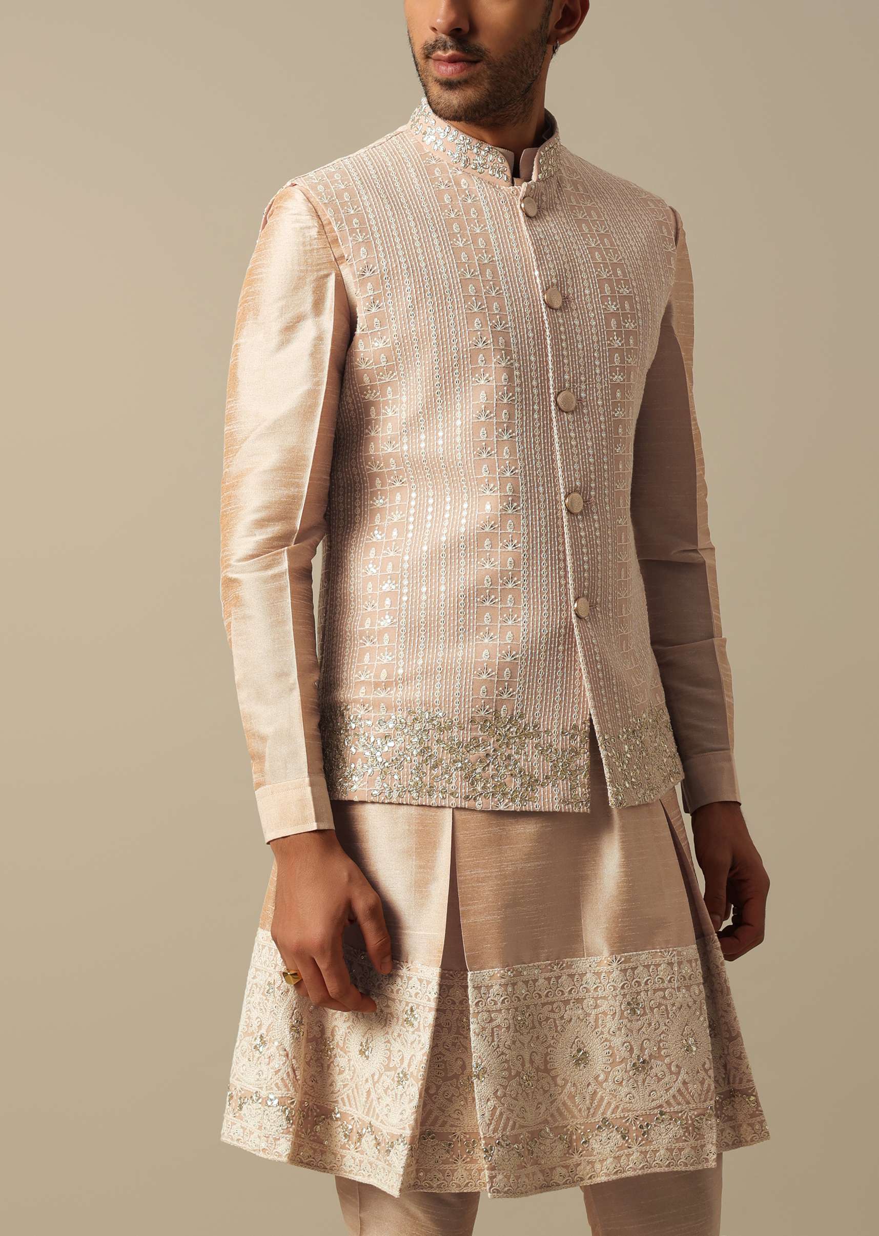 Elegant Peach Indowestern Sherwani Set - Image 8