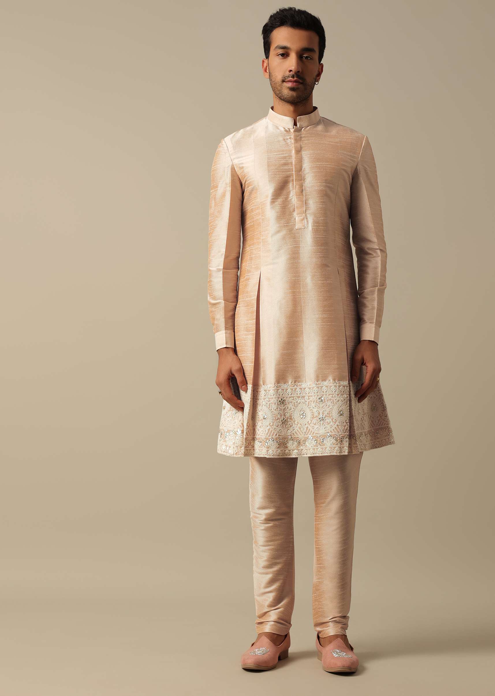 Elegant Peach Indowestern Sherwani Set - Image 9