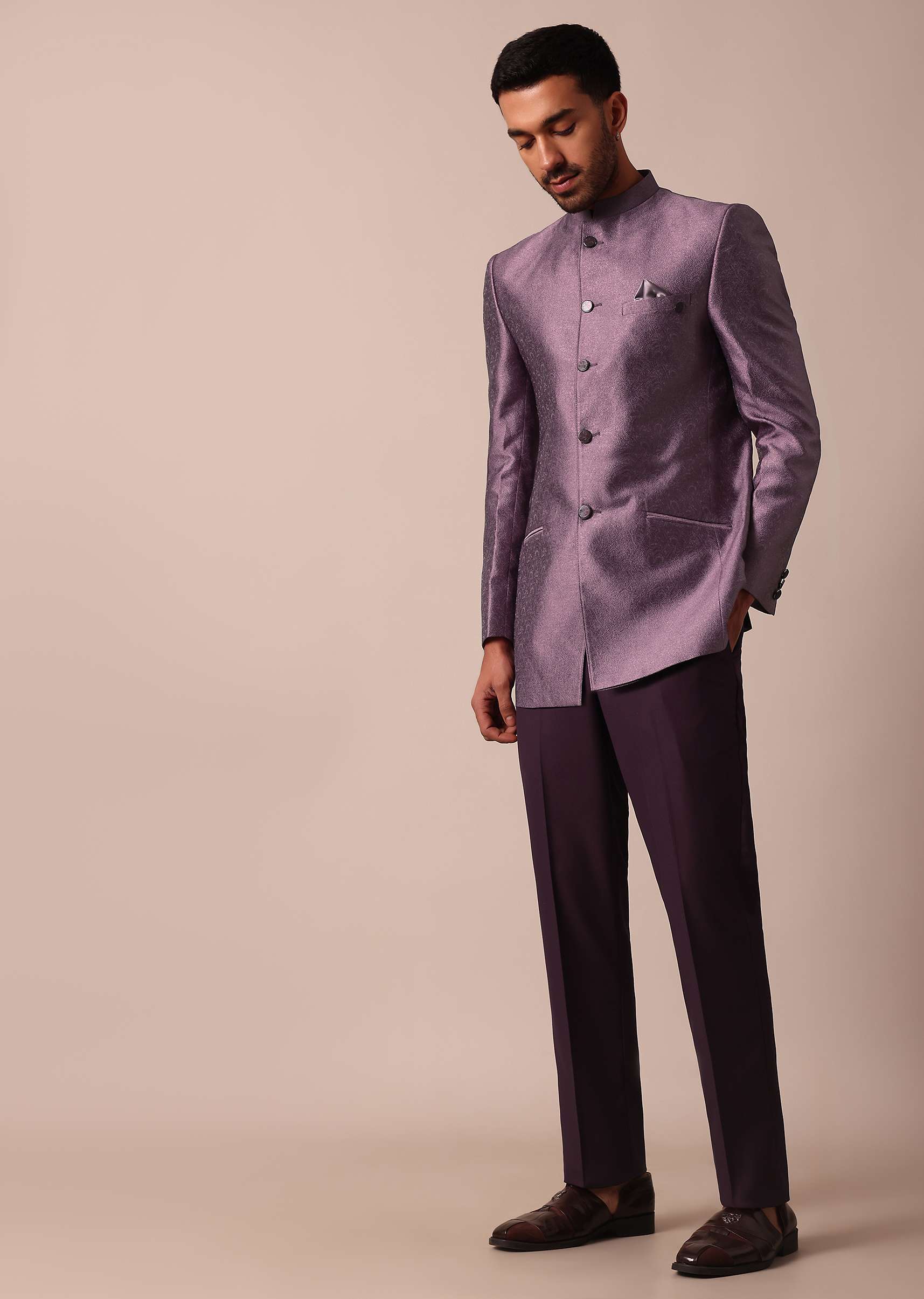 Elegant Purple Bandhgala Jodhpuri Sherwani - Image 2