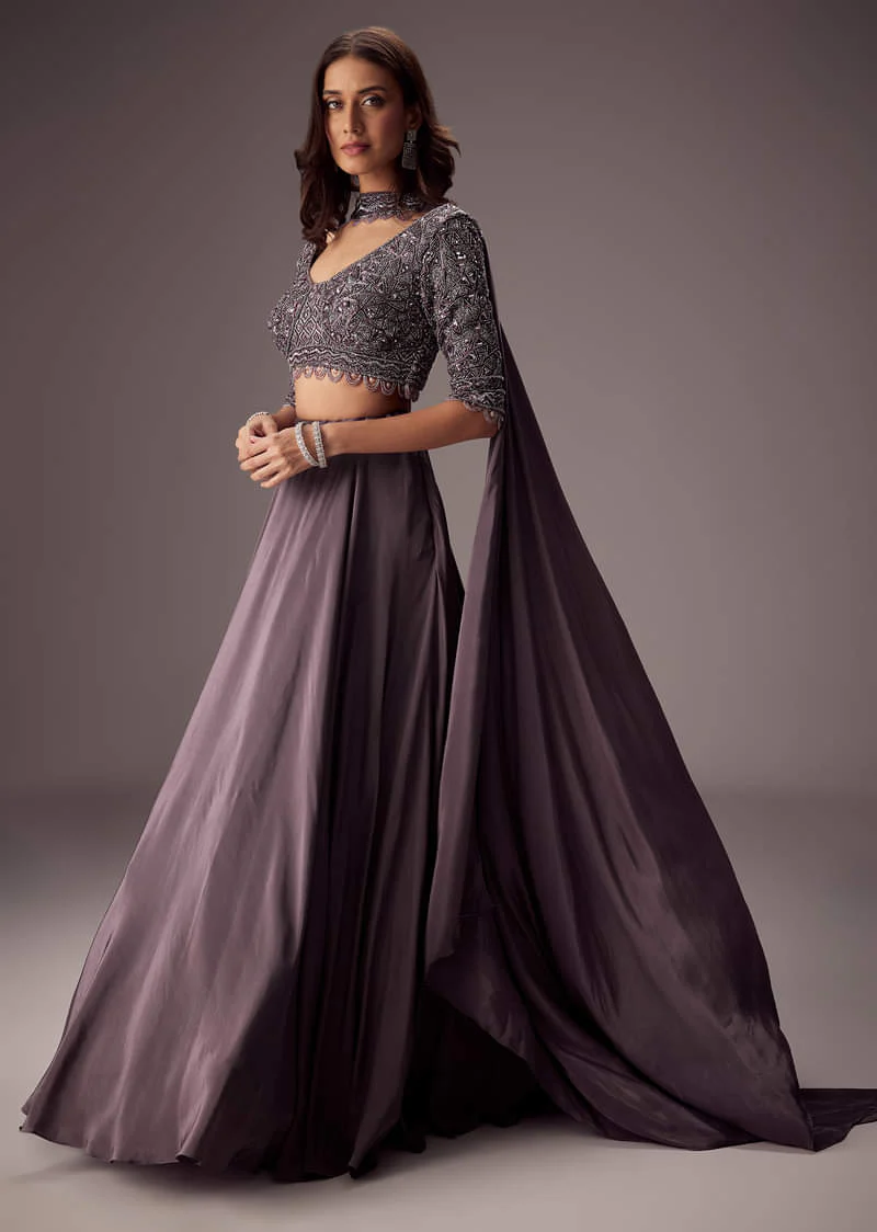 Elegant Purple Lehenga With Double Circular Flare