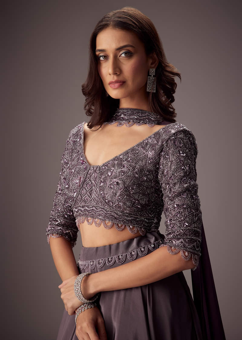 Elegant Purple Lehenga With Double Circular Flare - Image 3