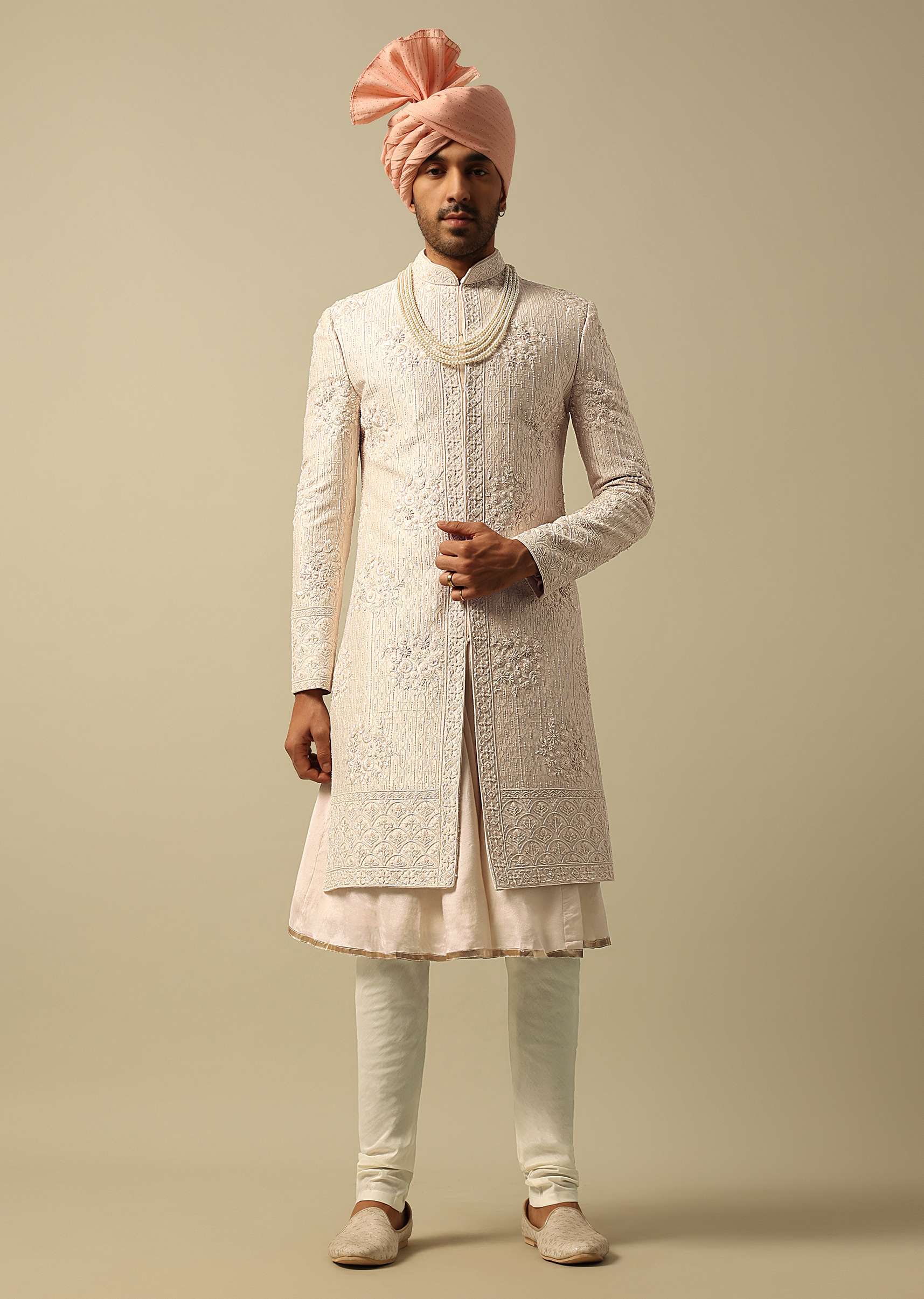 Elegant White Raw Silk Sherwani - Image 3