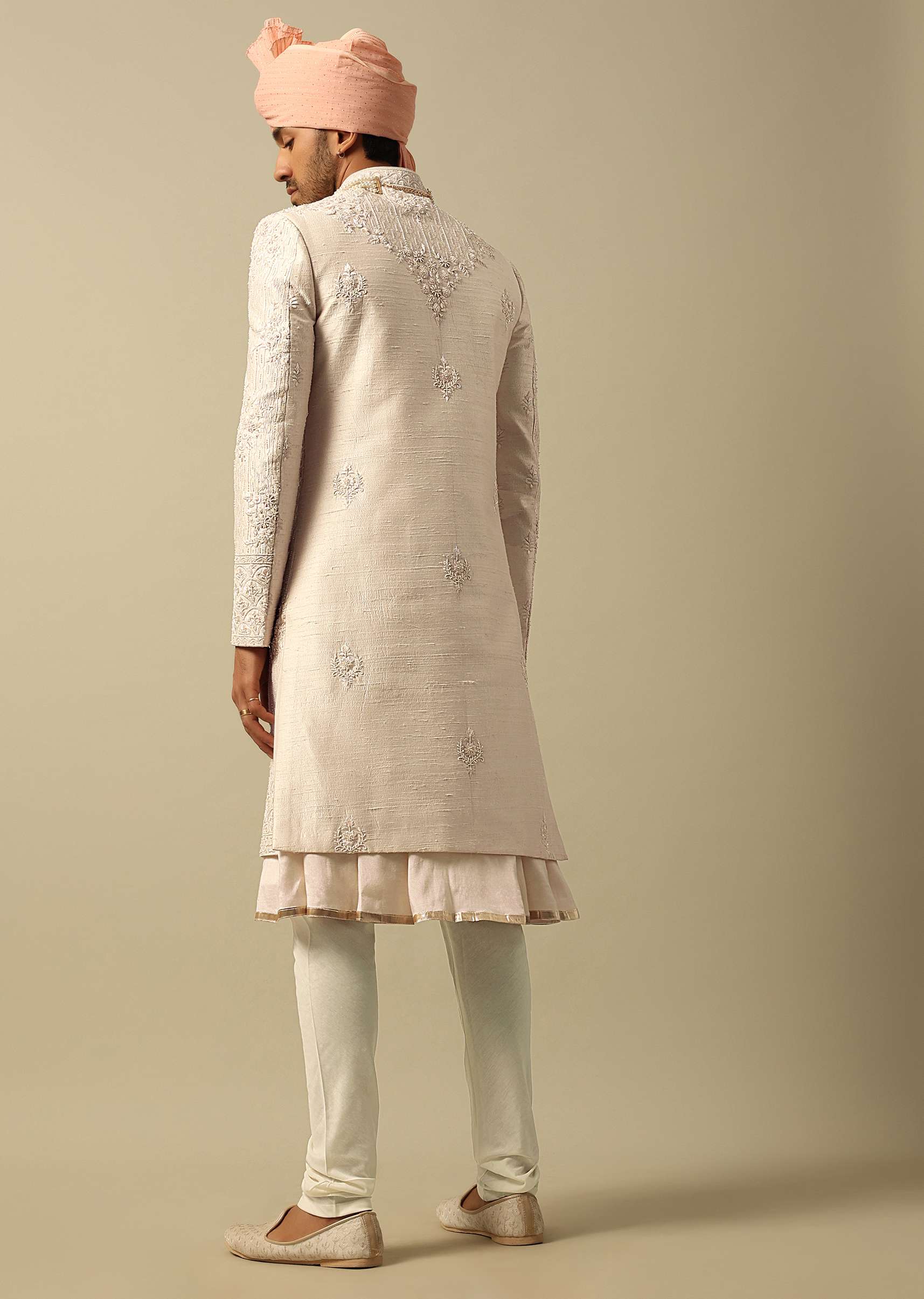 Elegant White Raw Silk Sherwani - Image 5
