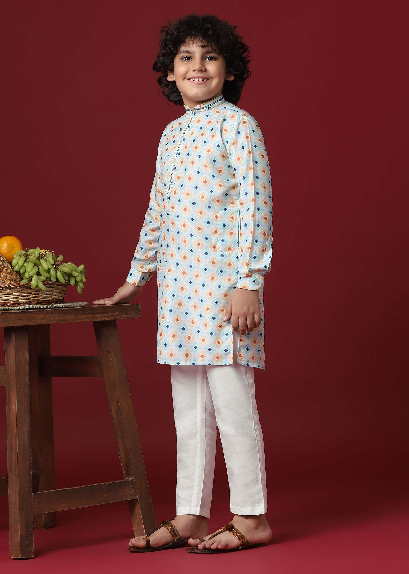 Elegant White Silk Kurta Set For Boys - Image 4