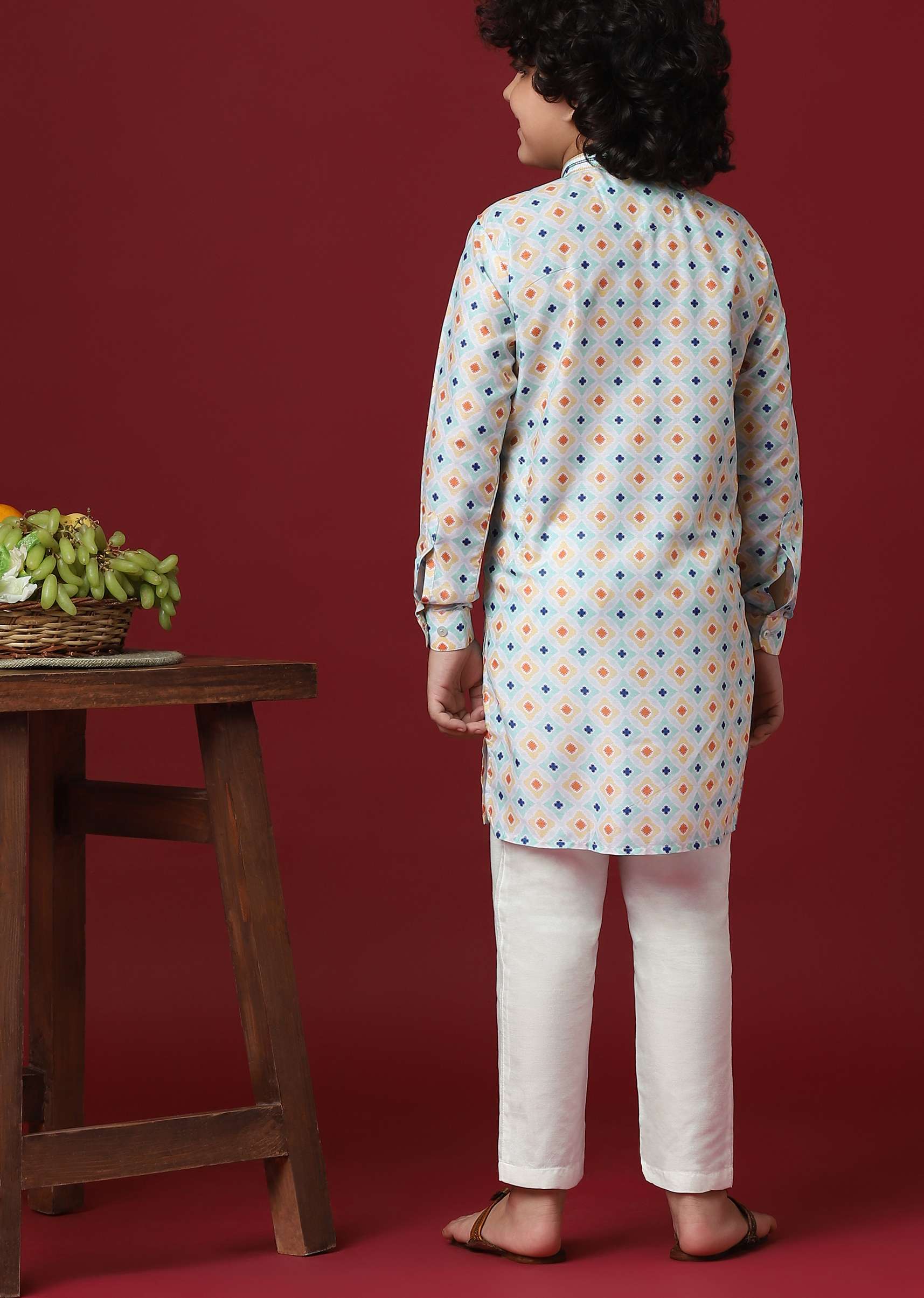 Elegant White Silk Kurta Set For Boys - Image 5