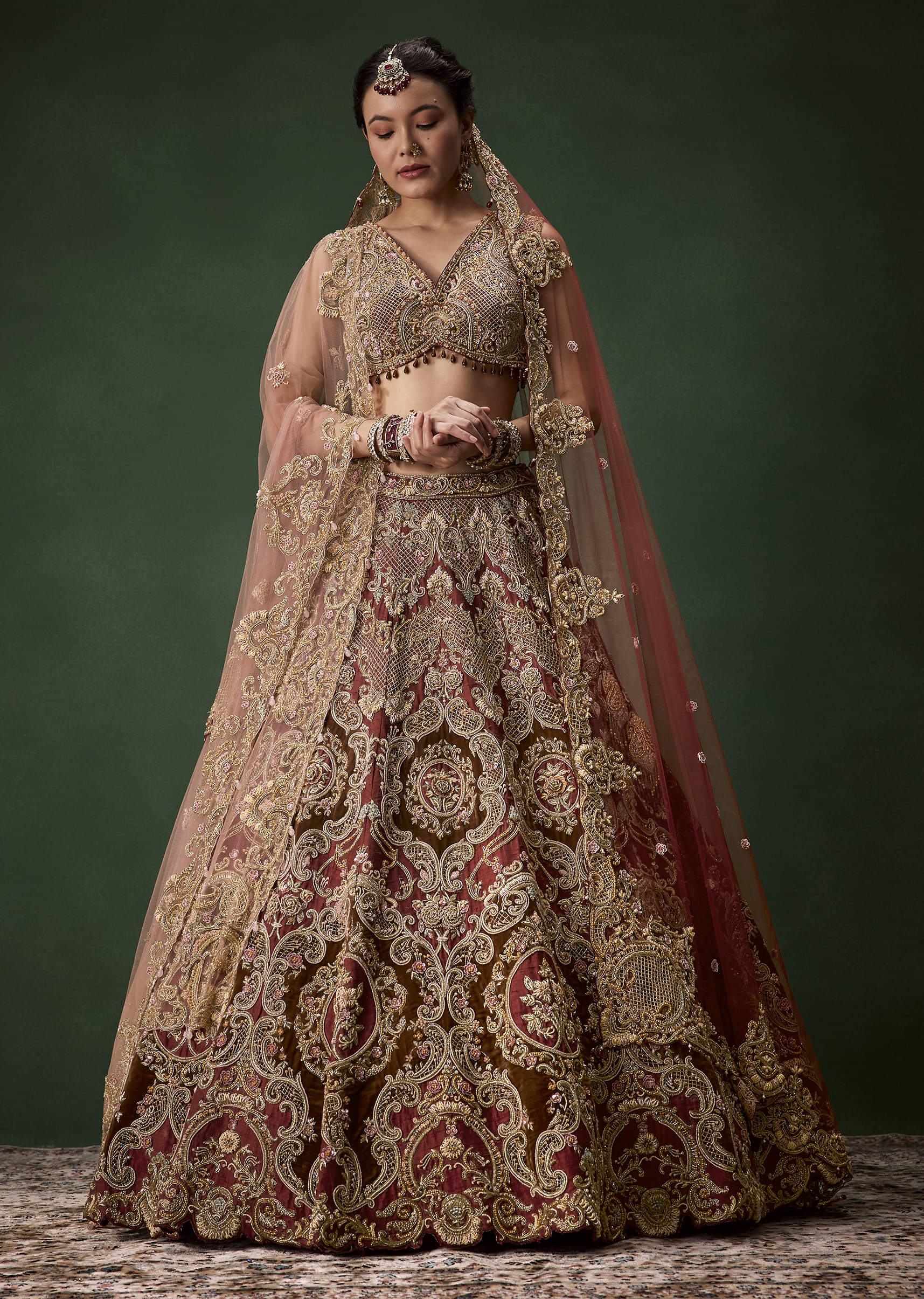 Embellished Bridal Lehenga Set with Two Dupattas - Image 4