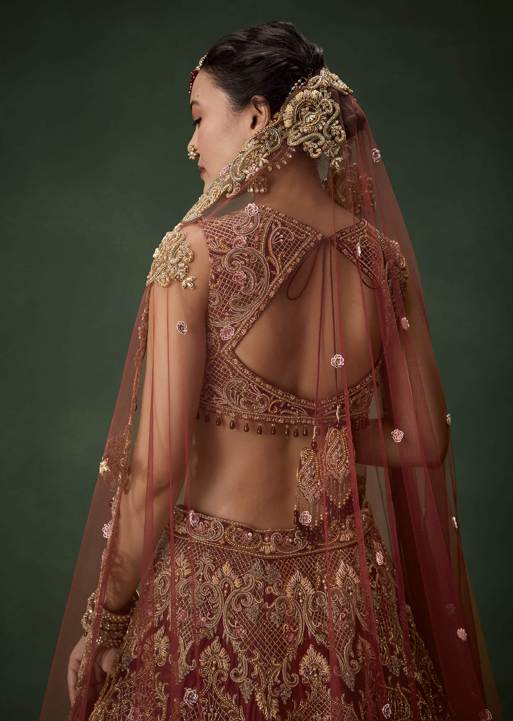 Embellished Bridal Lehenga Set with Two Dupattas - Image 5