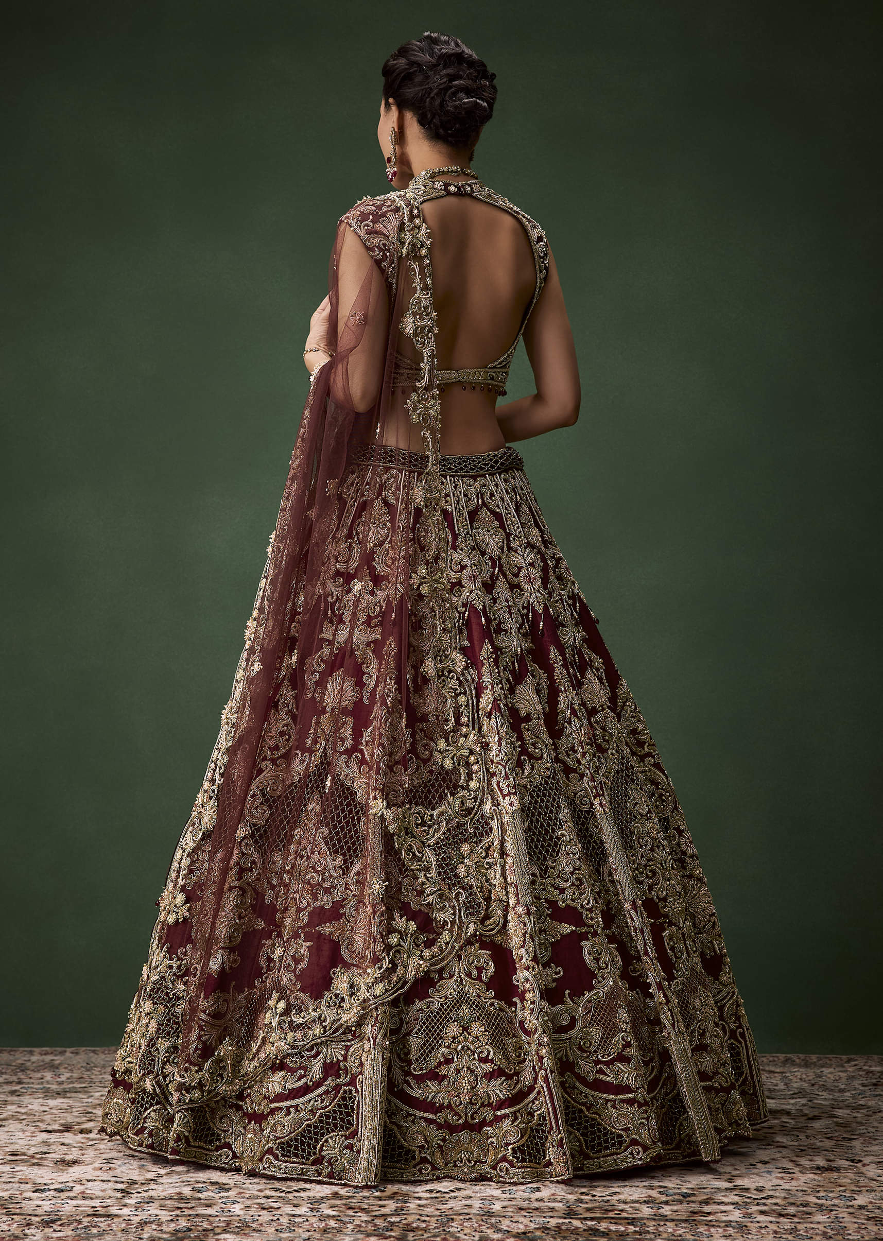 Embroidered Bridal Lehenga Set with Two Dupattas - Image 2