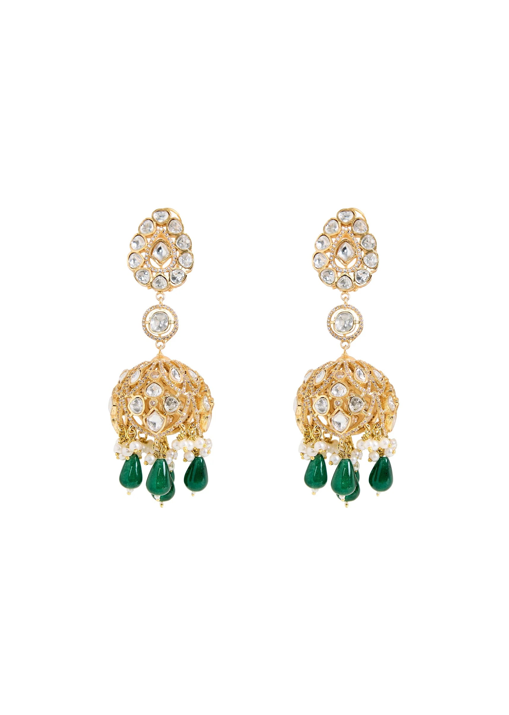 Emerald Green Drop Statement Earrings - Image 2