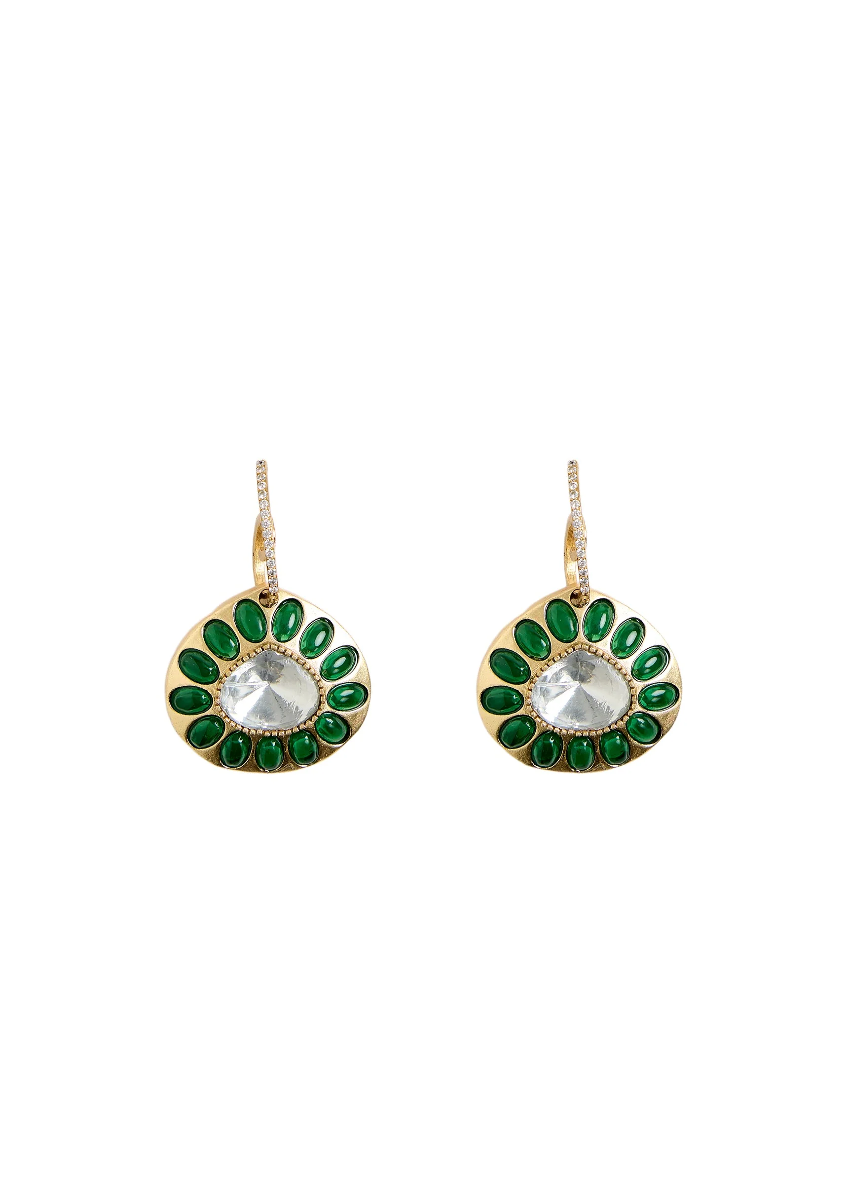 Emerald Green Round Drop Earrings - Image 2