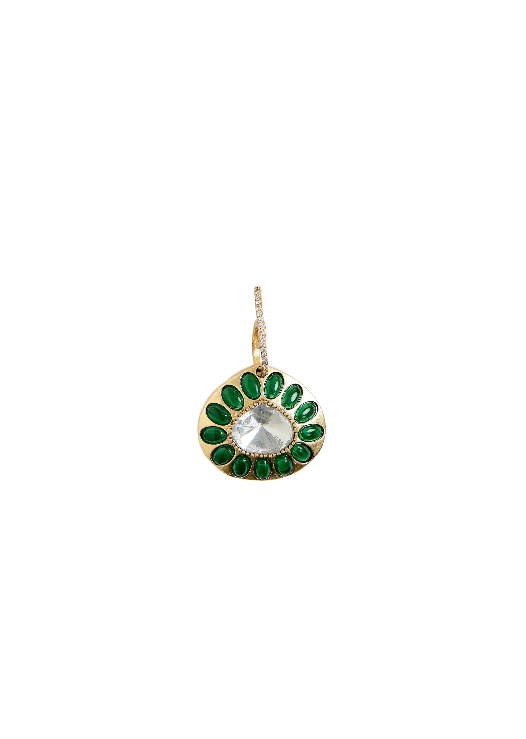 Emerald Green Round Drop Earrings - Image 3