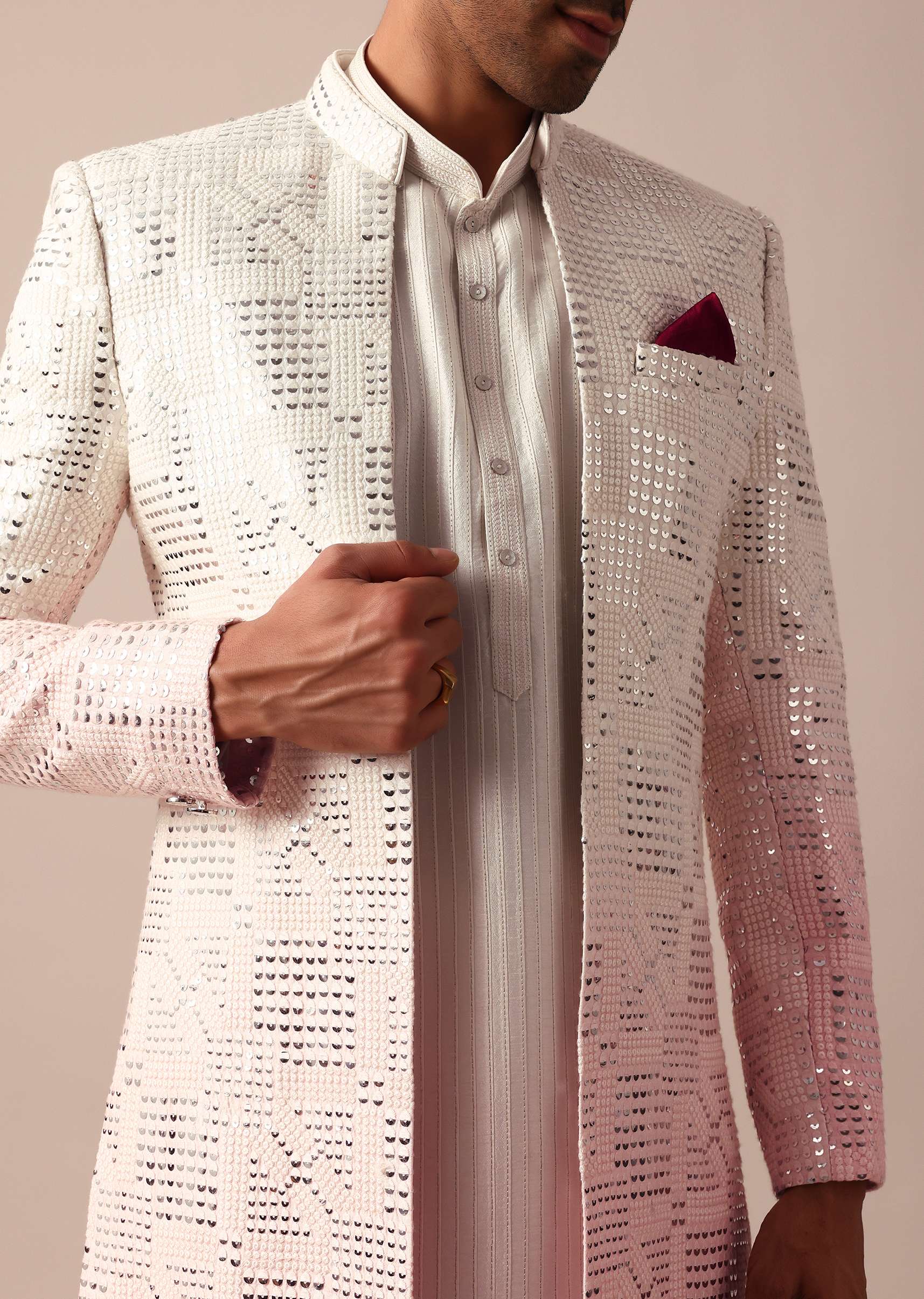 Enchanting Pink Silk Sherwani Set - Image 2