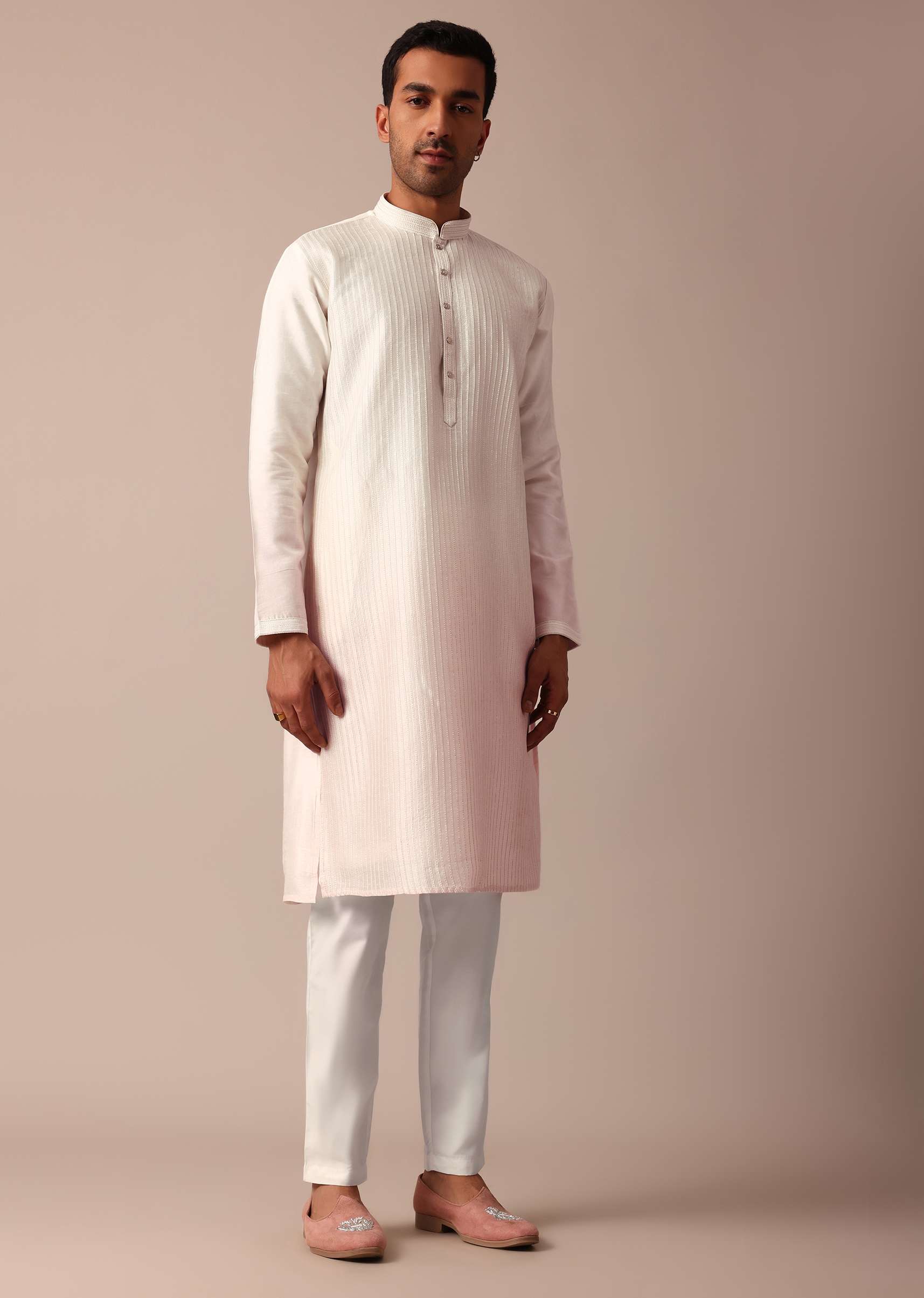 Enchanting Pink Silk Sherwani Set - Image 6
