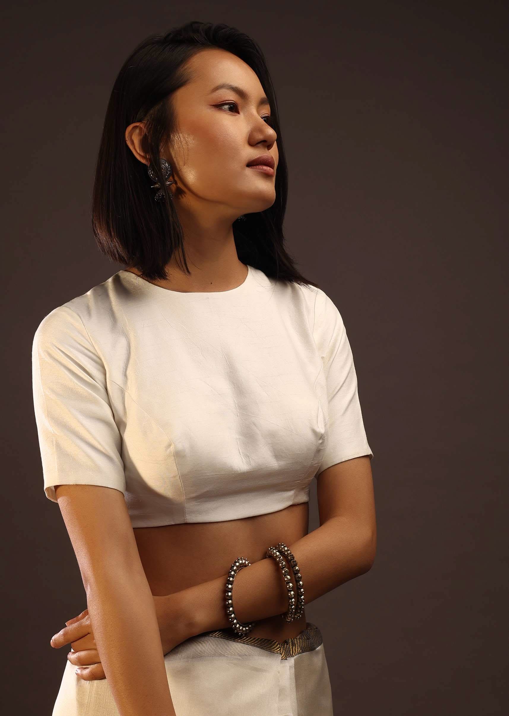 Erget White Half Sleeves Blouse In U Neckline - Image 3